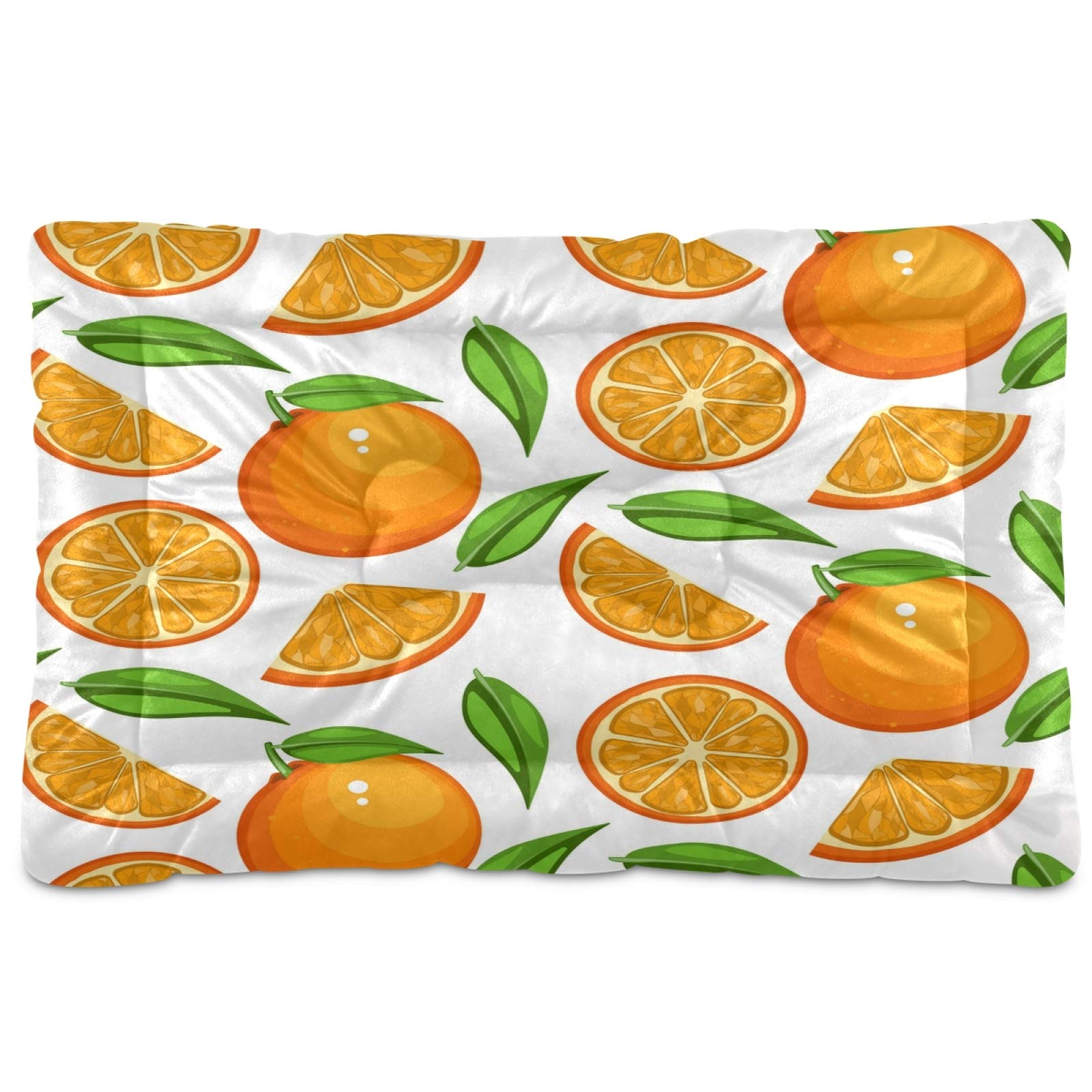 KEEPREAL Orange Fruit Pattern Pet Bed - Ultra Soft Rectangle Dog & Cat Bed for Small Medium Pets, Calming Comfortable Design, 24x18 Inch - Perfect for Living Room, Bedroom & Pet Travel