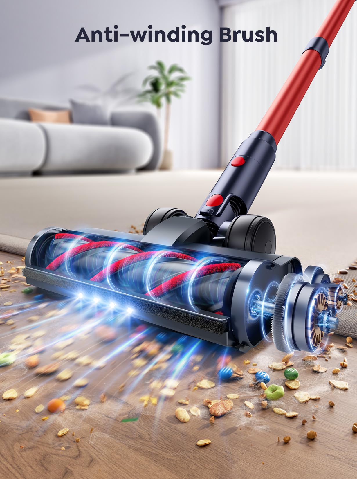 550W 45Kpa Cordless Stick Vacuum Cleaner with 60min Detachable Battery - Self-Standing, Touch Display & Wall Mount Charging - Lightweight Handheld Vacuum for Hard Floors & Carpets - Perfect for Home, Office & Pet Hair Cleaning