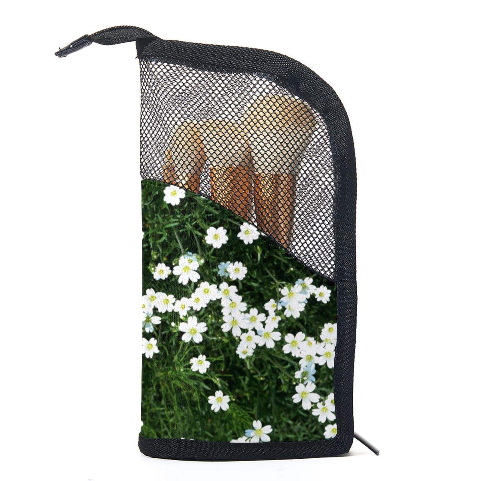 12-Piece Makeup Brush Organizer Bag with White Flower Design - Portable Travel Cosmetic Brush Holder Case for Professional & Home Use
