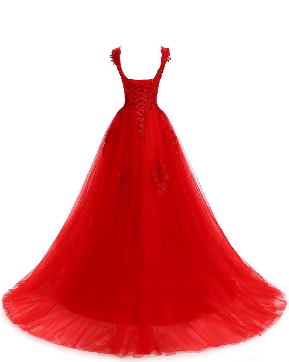 Beautyoung Women's Lace Applique Prom Gown A-Line Bridesmaid Dress Tulle Formal Evening Dress for Wedding Party, Homecoming Dance, Quinceañera & Special Occasions
