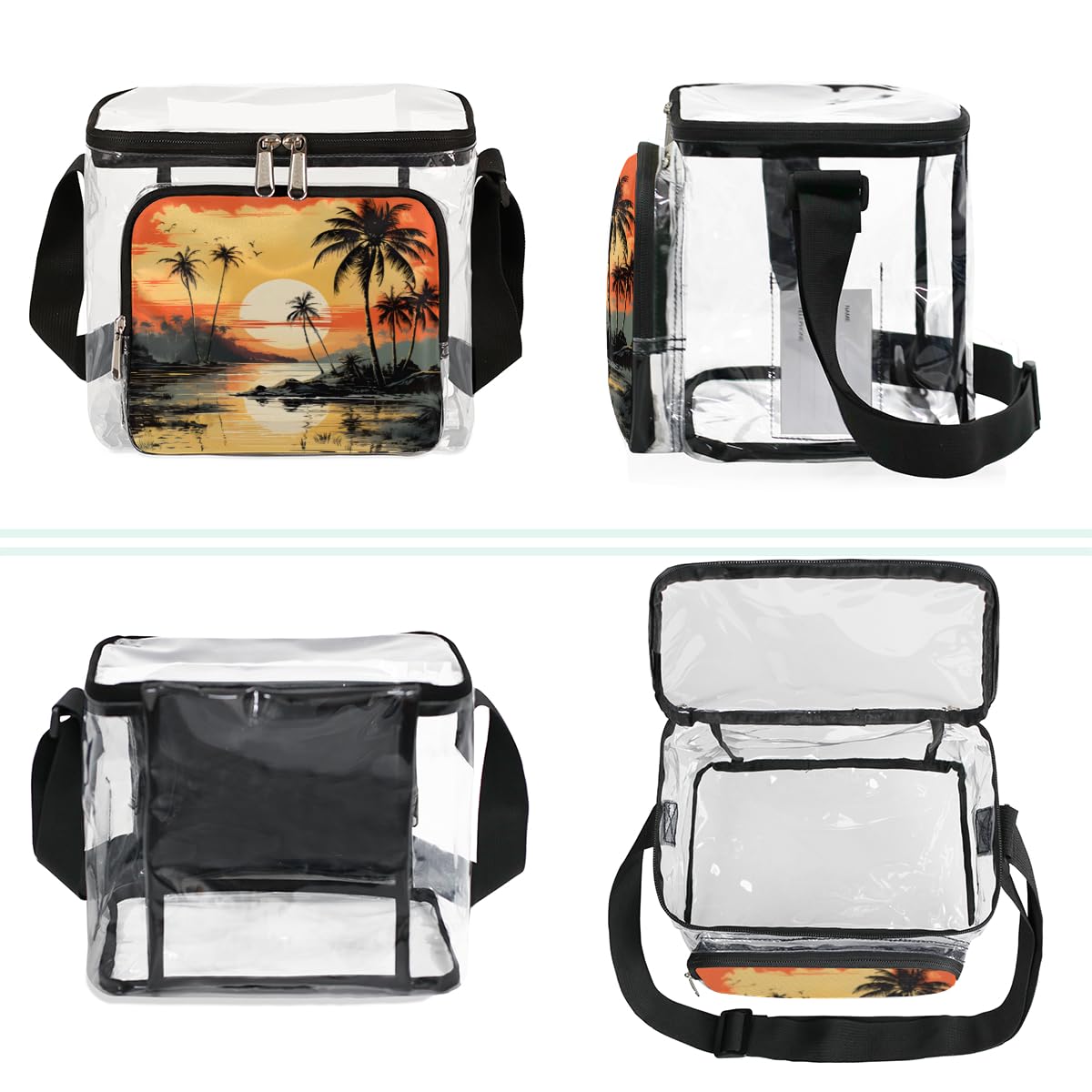 GzLeyigou Clear Transparent Beach Tote Bag with Handles - Waterproof Crossbody Shoulder Bag for Summer, Travel, Picnic, Concerts & Sports Events | Stadium Approved | Tropical Coconut Palm Design | Perfect for Pool Parties, Music Festivals & Outdoor Adventures