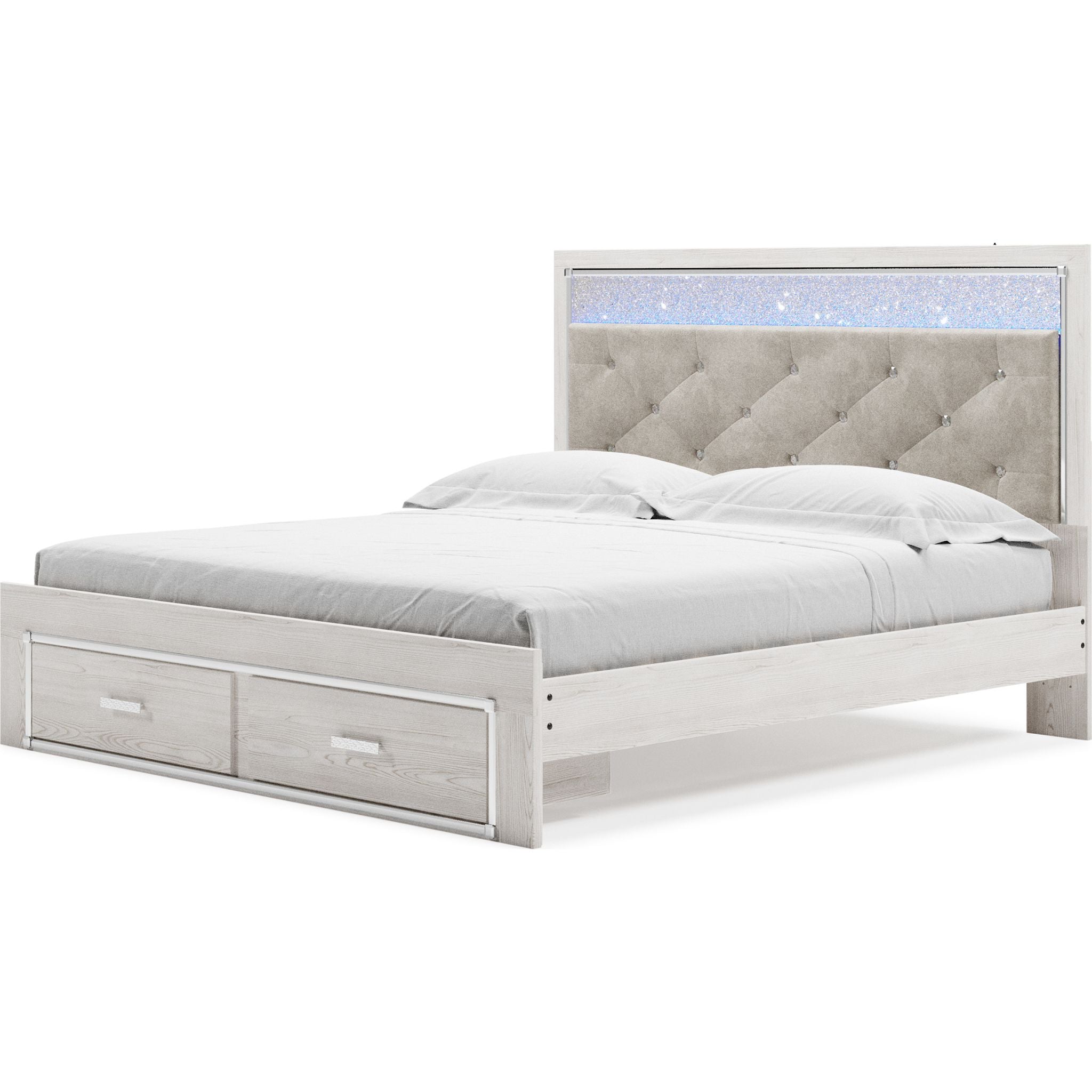 Altyra White Storage Bed with Underbed Drawers - Modern Platform Bed Frame with Hidden Storage for Small Spaces, Bedroom & Guest Room Organization