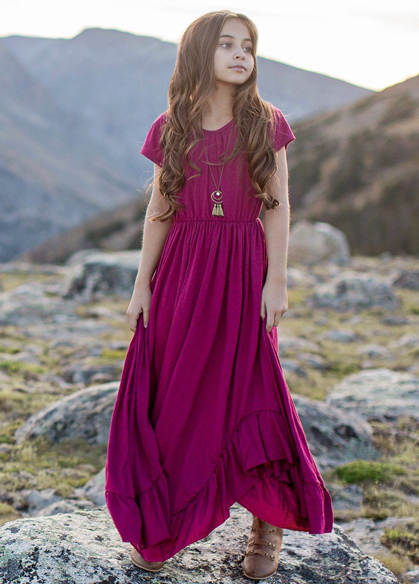 Braelyn Dress in Berry - Flowy Midi Dress for Women, Elegant A-Line Summer Dress with Puff Sleeves | Perfect for Weddings, Parties & Date Nights