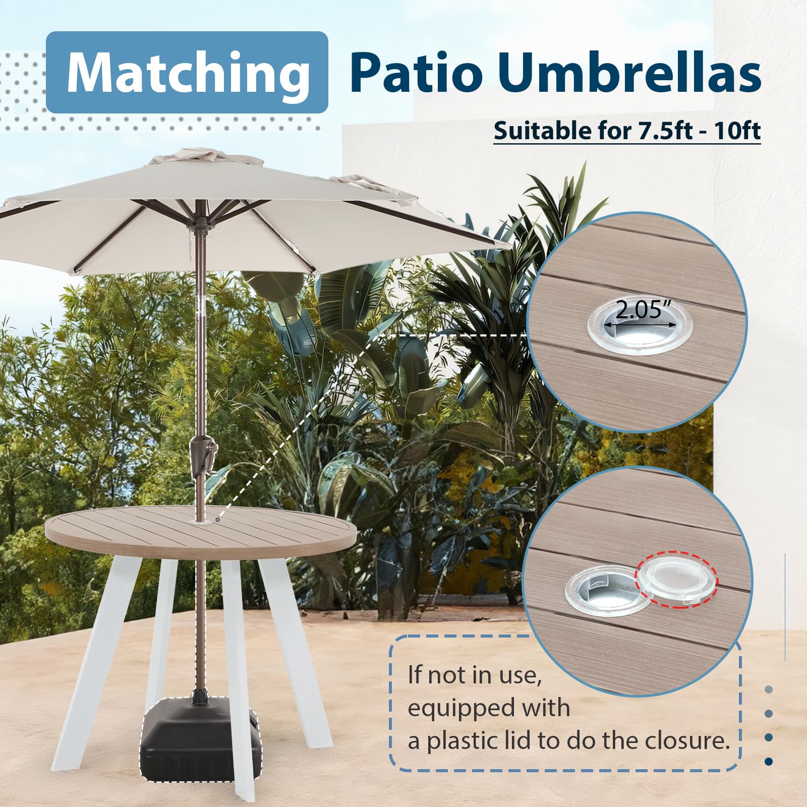 JOIVI 5-Piece Outdoor Dining Set - Aluminum Patio Furniture with Wood Grain Tabletop & Navy Blue Cushions, Stackable Chairs for 4 People, 2.05