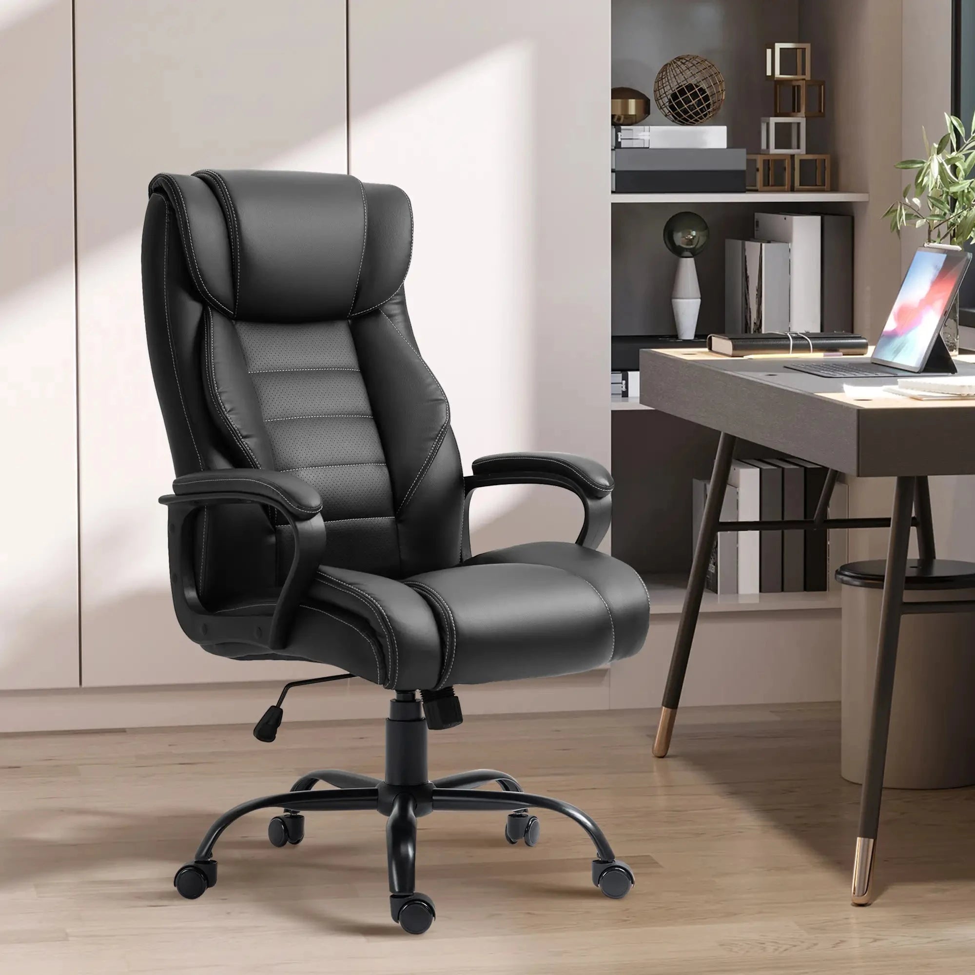 Premium High Back Executive Office Chair - Faux Leather Massage Chair with 6-Point Vibration & 360° Swivel - Black/Gray Options - Perfect for Home Office & Workspace Comfort