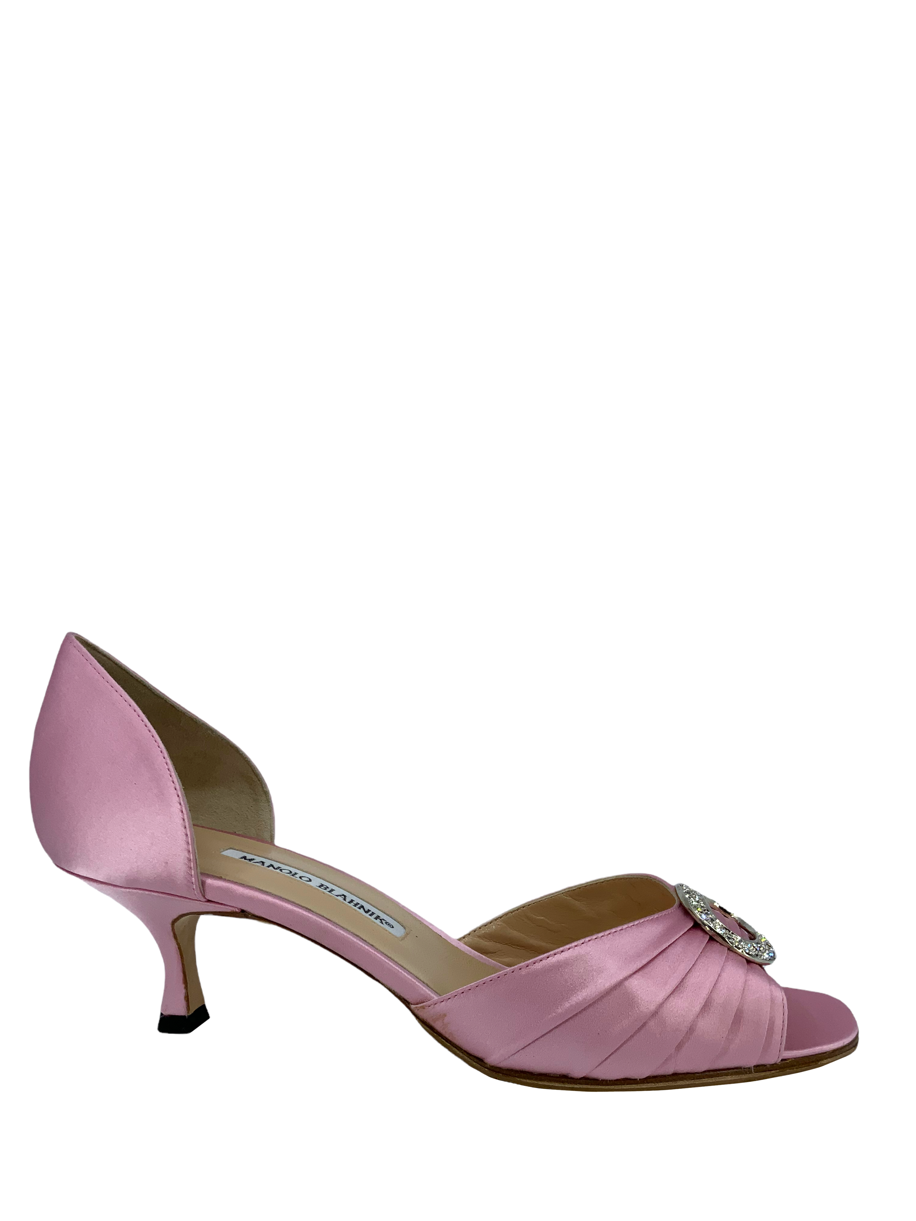 Manolo Blahnik Sedaraby Embellished Satin d'Orsay Pumps Women's Size 10.5 - Elegant Evening Shoes for Weddings, Parties & Special Occasions