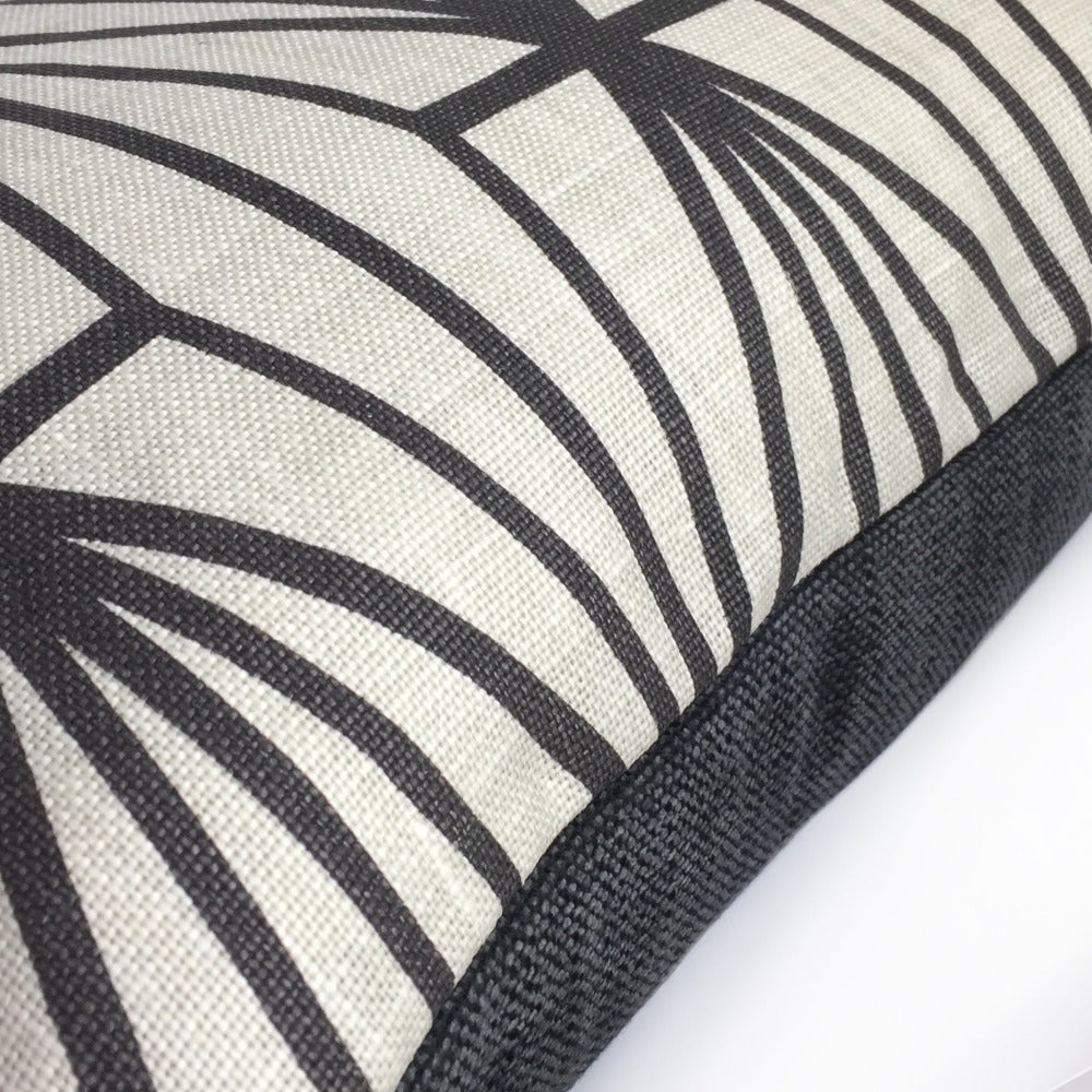 Kelly Wearstler Katana Ebony Geometric Designer Linen Pillow Cover - Luxury Home Decor for Sofa, Bed & Living Room Accent