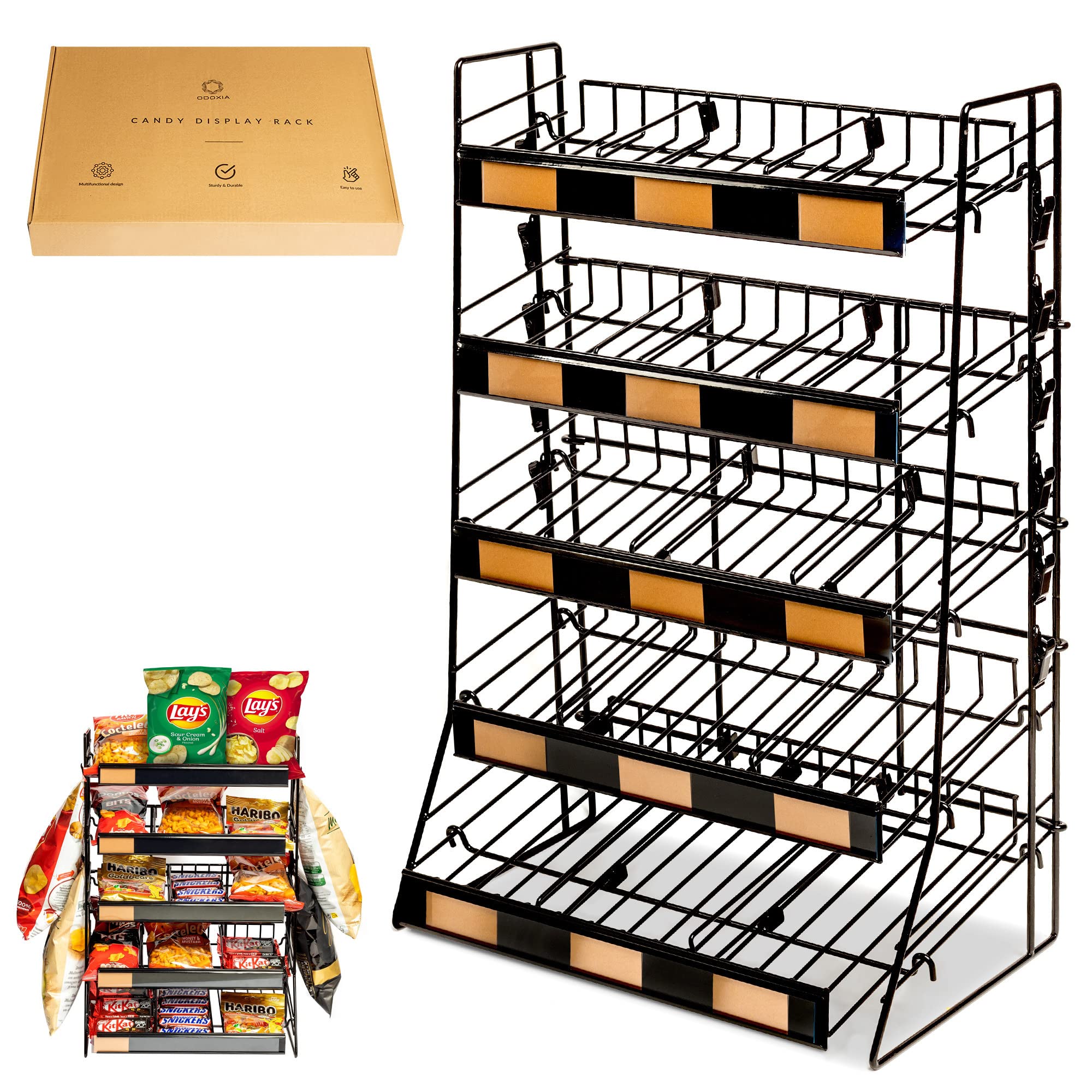 Premium Candy Display Rack - Countertop Snack Organizer for Retail Stores, Offices & Cafes | Durable Chip Rack & Snack Stand for Counter Displays | Merchandising Shelf for Candy, Chips, Cookies & Treats - Perfect for Convenience Stores, Supermarkets & Break Rooms