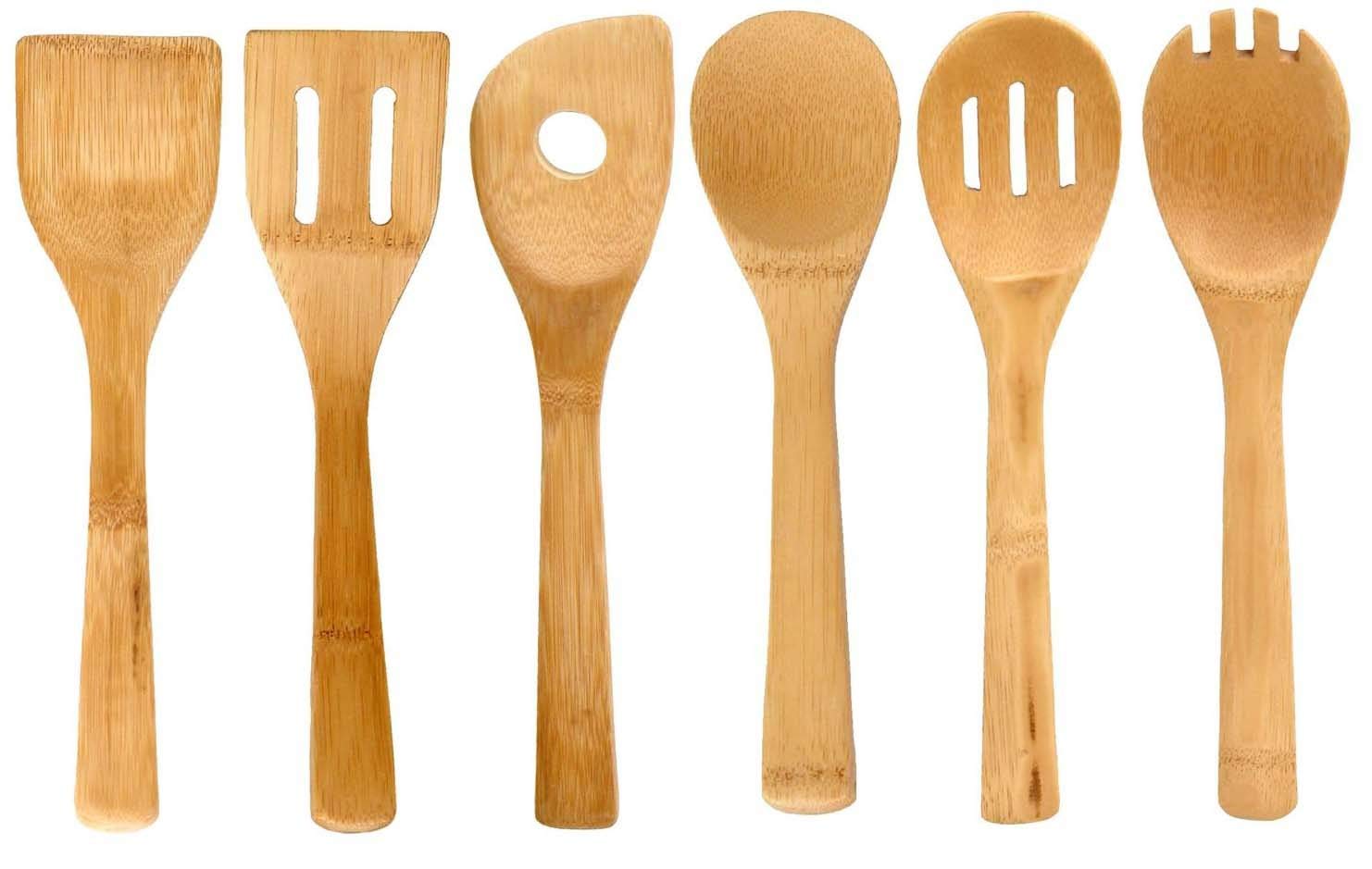 6-Piece Bamboo Kitchen Utensil Set with Holder | Eco-Friendly Cooking Tools for Non-Stick Pans | Perfect for Stirring, Flipping & Serving | Ideal for Home, Restaurant & Camping Use