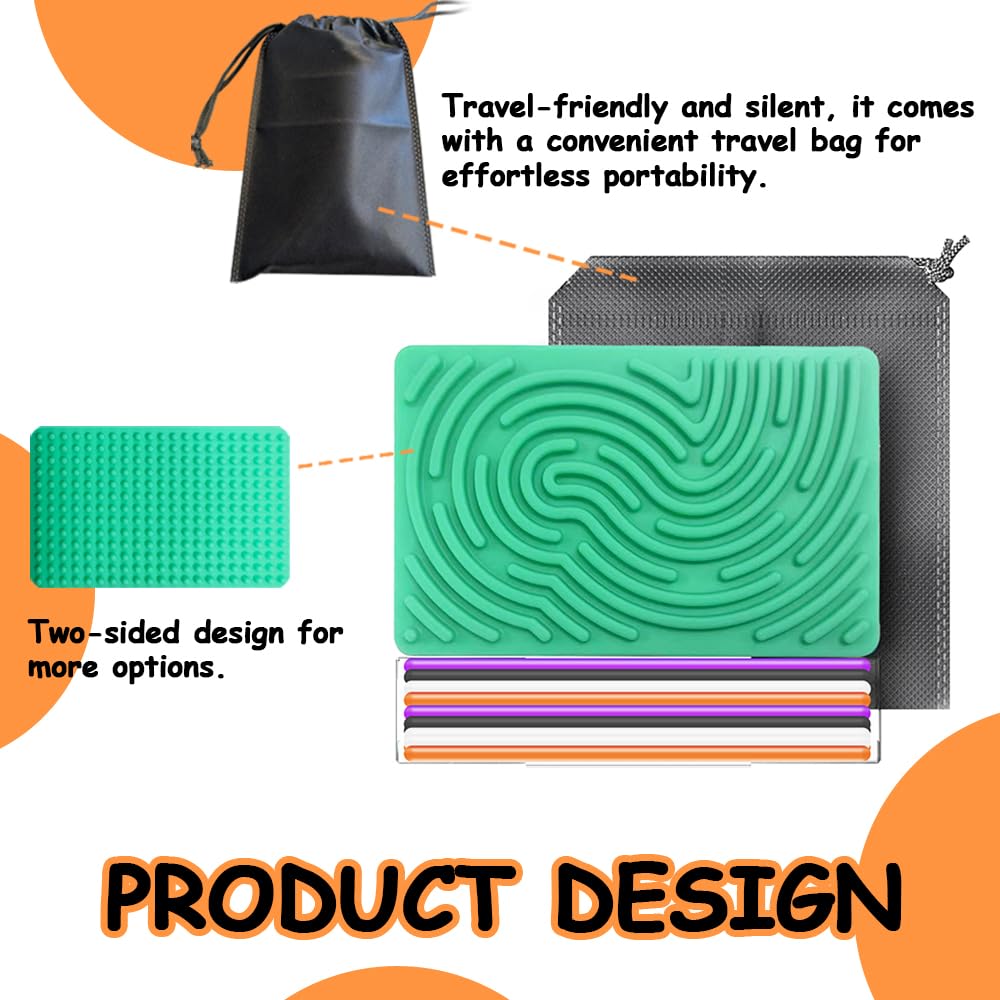 Sensory Fidget Board for Kids & Adults - Quiet Stress Relief Toy for Anxiety, ADHD, Autism - Portable Travel Sensory Activity Board with 20 Strings & Carry Bag (Green) - Perfect for Classrooms, Offices, Travel & Home Use