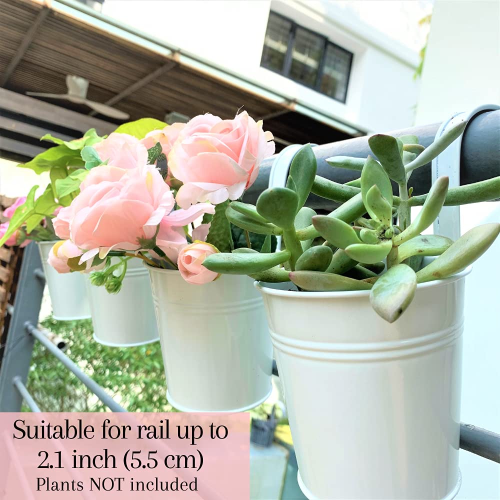 LaLaGreen 10-Pack 4 Inch White Hanging Flower Pots with 5-Piece Wooden Plant Holder Set - Vertical Herb Garden Kit for Indoor/Outdoor Decor, Wall Mounted Large Wooden Planter for Balcony, Patio & Home Gardening