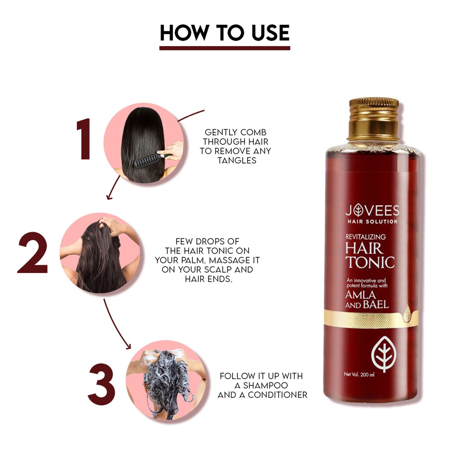 Jovees Herbal Revitalizing Amla & Bael Hair Tonic - Promotes Hair Growth, Volume & Protection | Strengthens & Thickens Hair for All Hair Types | 100ml | Perfect for Daily Hair Care & Damage Repair