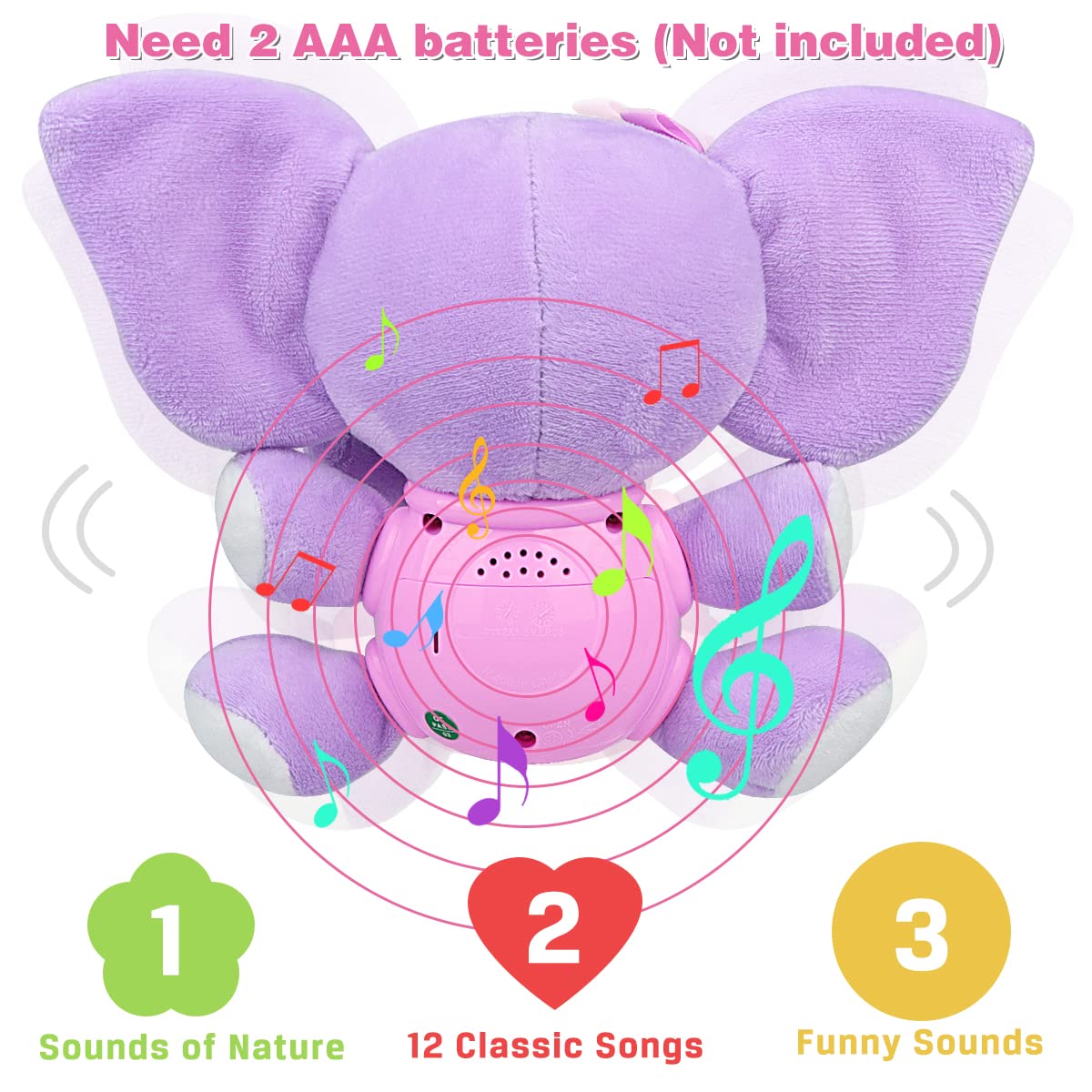 Aiduy Musical Plush Elephant Toy for Babies 6-12 Months - Light Up Gift for Newborns & Infants - Perfect for Playtime & Nursery Decor