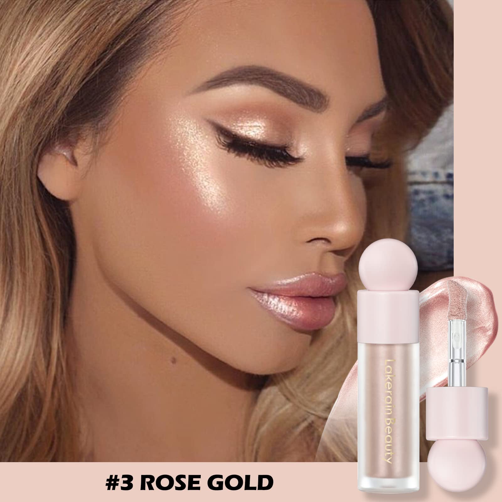 Erinde Liquid Highlighter Makeup - Shimmer Cream Highlighter for Face & Body, Natural Glow Drops in Rose Gold #03 | Perfect for Daily Wear, Night Out, Photos & Special Occasions