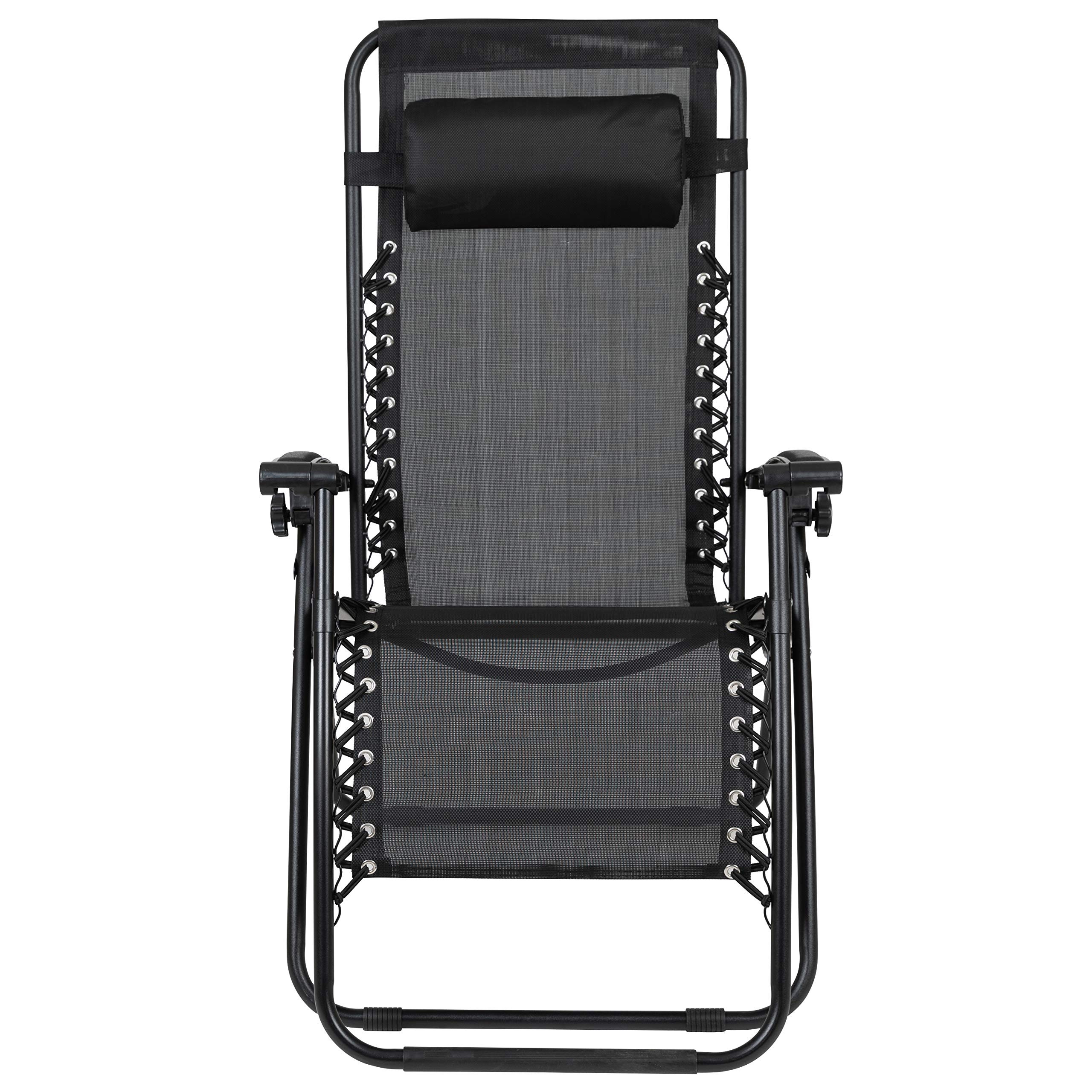 EMMA + OLIVER 2 Pack Adjustable Zero Gravity Lounge Chairs with Mesh Fabric & Cup Holder Tray - Outdoor Patio Furniture for Poolside, Beach, Garden Relaxation - Black