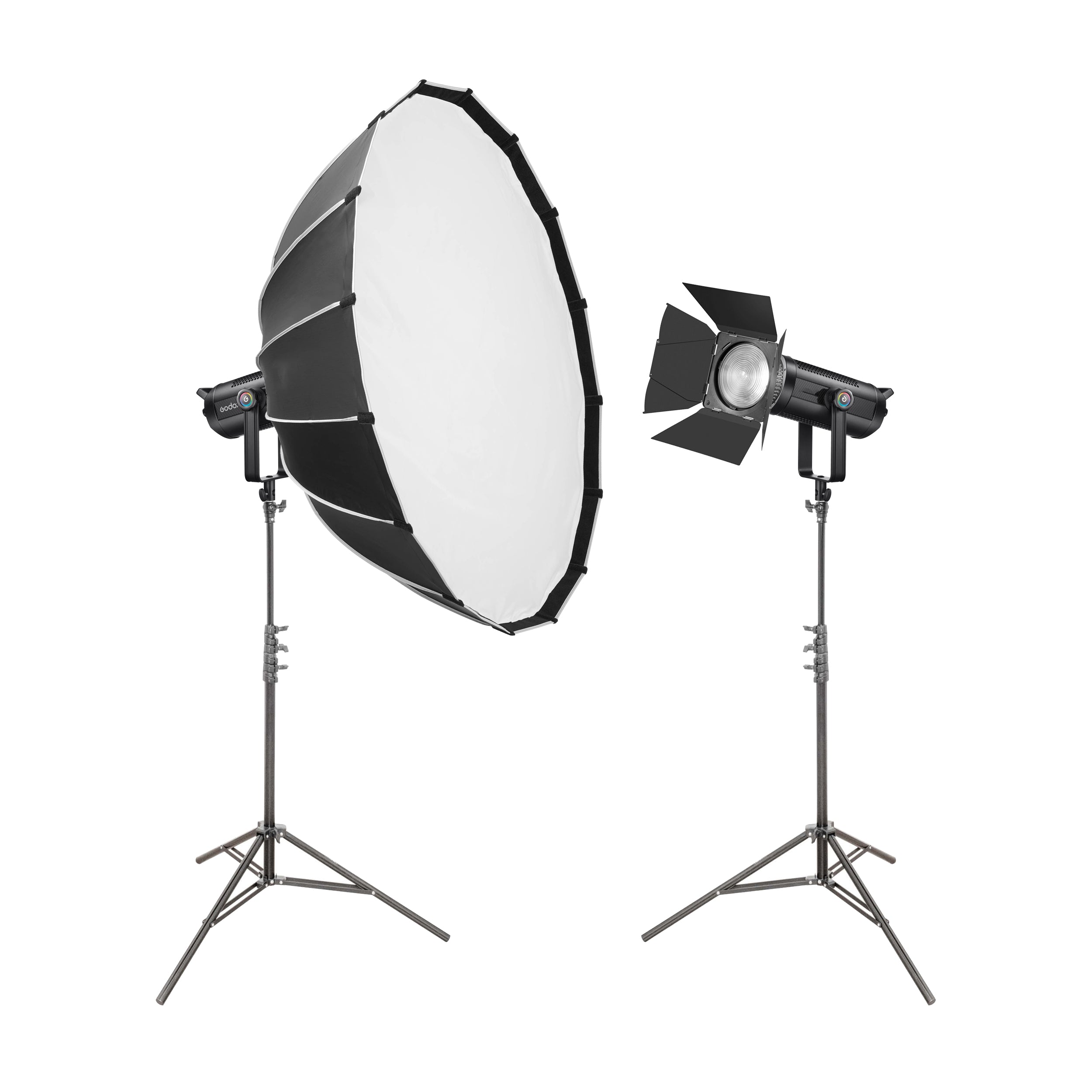 Godox SL300R RGBWW LED Studio Light with 120cm Umbrella Softbox & 8 Optical Fresnel Lens - Professional Photography Lighting for YouTube, TikTok, and Portrait Studio Shoots
