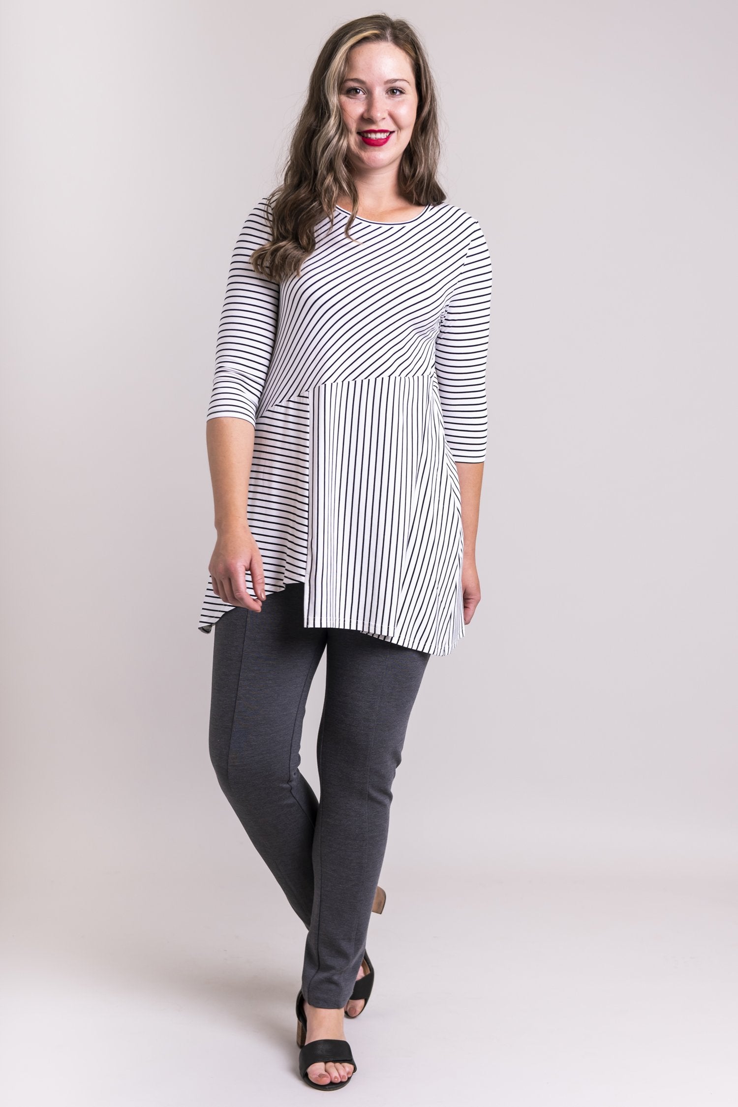 Stylish Bamboo Tunic Top - White & Black Small Stripes - Soft & Comfortable Women's Blouse - Perfect for Casual Wear, Office Outfits & Summer Dressing