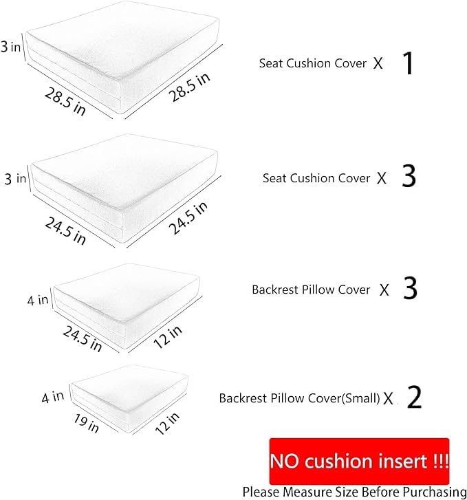 **SUSIE'S GARDEN 9-Piece Waterproof Patio Cushion Covers with Zipper - Replacement Slipcovers for 5-Piece Outdoor Furniture Set (Sand Yellow) - Perfect for Backyard, Deck, Poolside & Garden Seating**