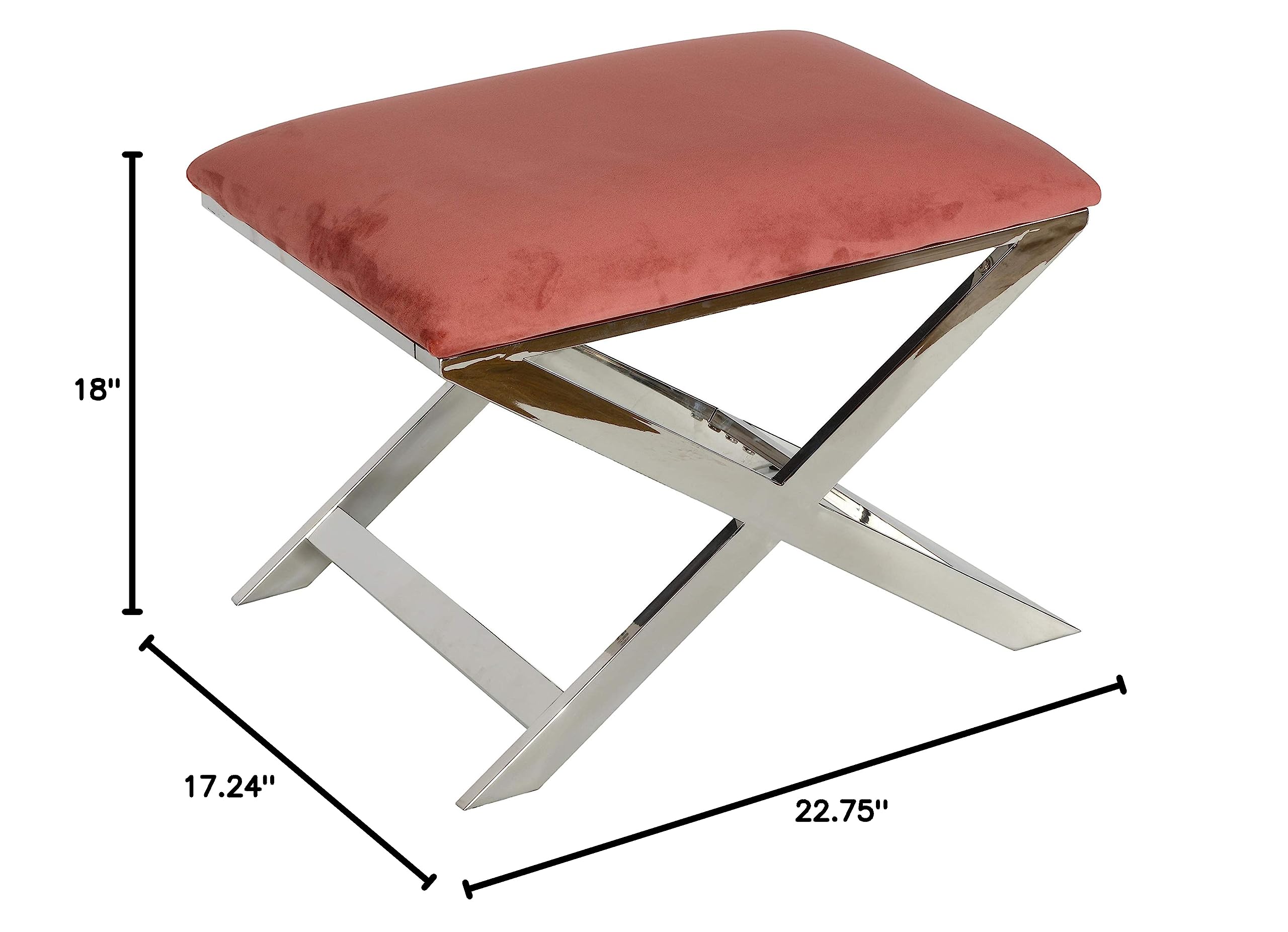 Cortesi Home Komodo X Bench Ottoman - 23 Inch Blush Pink Storage Seat for Living Room, Bedroom, or Entryway