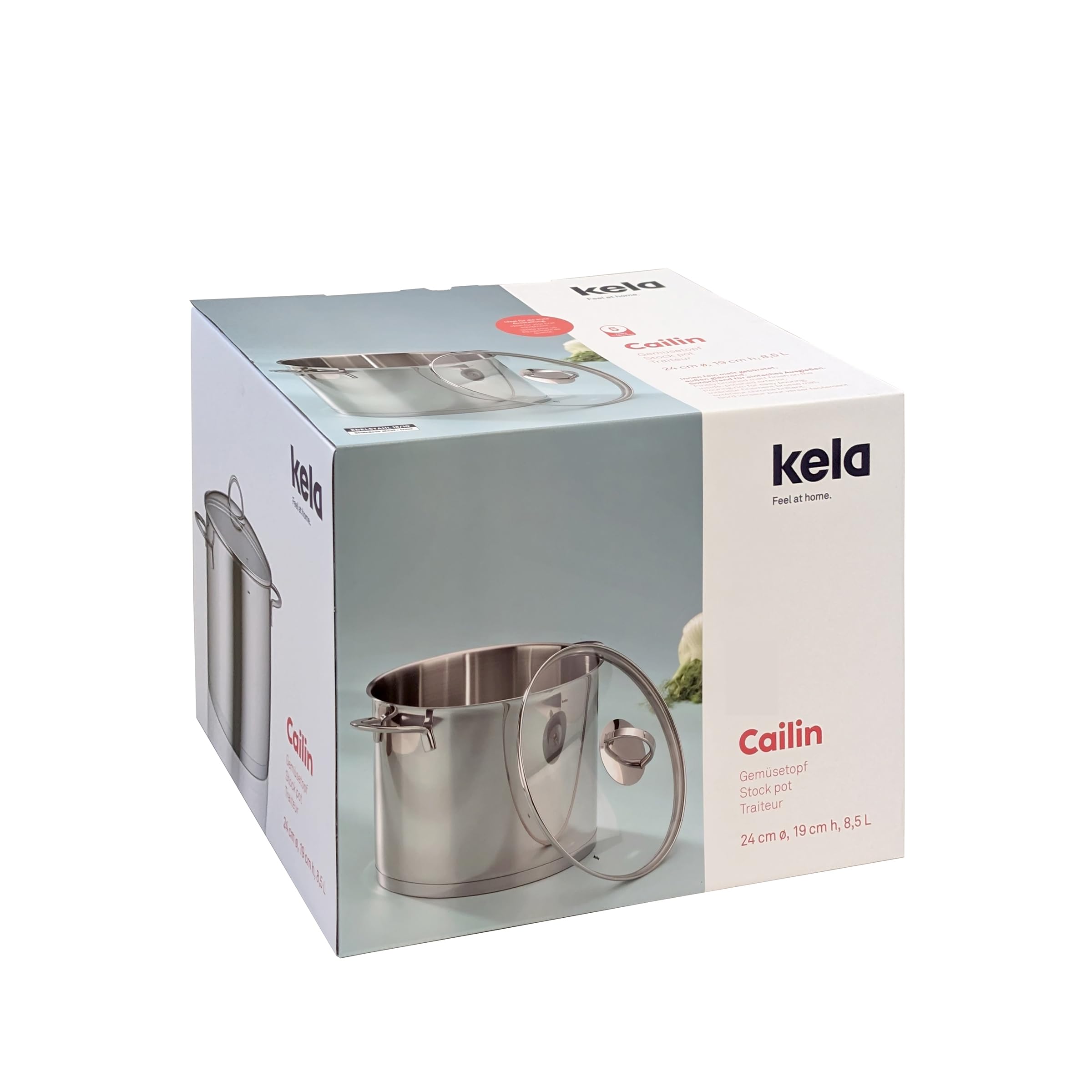 Kela Cailin 24cm Stainless Steel Stock Pot with Lid - Silver Shiny Cooking Pot for Soups, Stews, Pasta & Boiling - Durable Kitchen Cookware for Home & Restaurant Use
