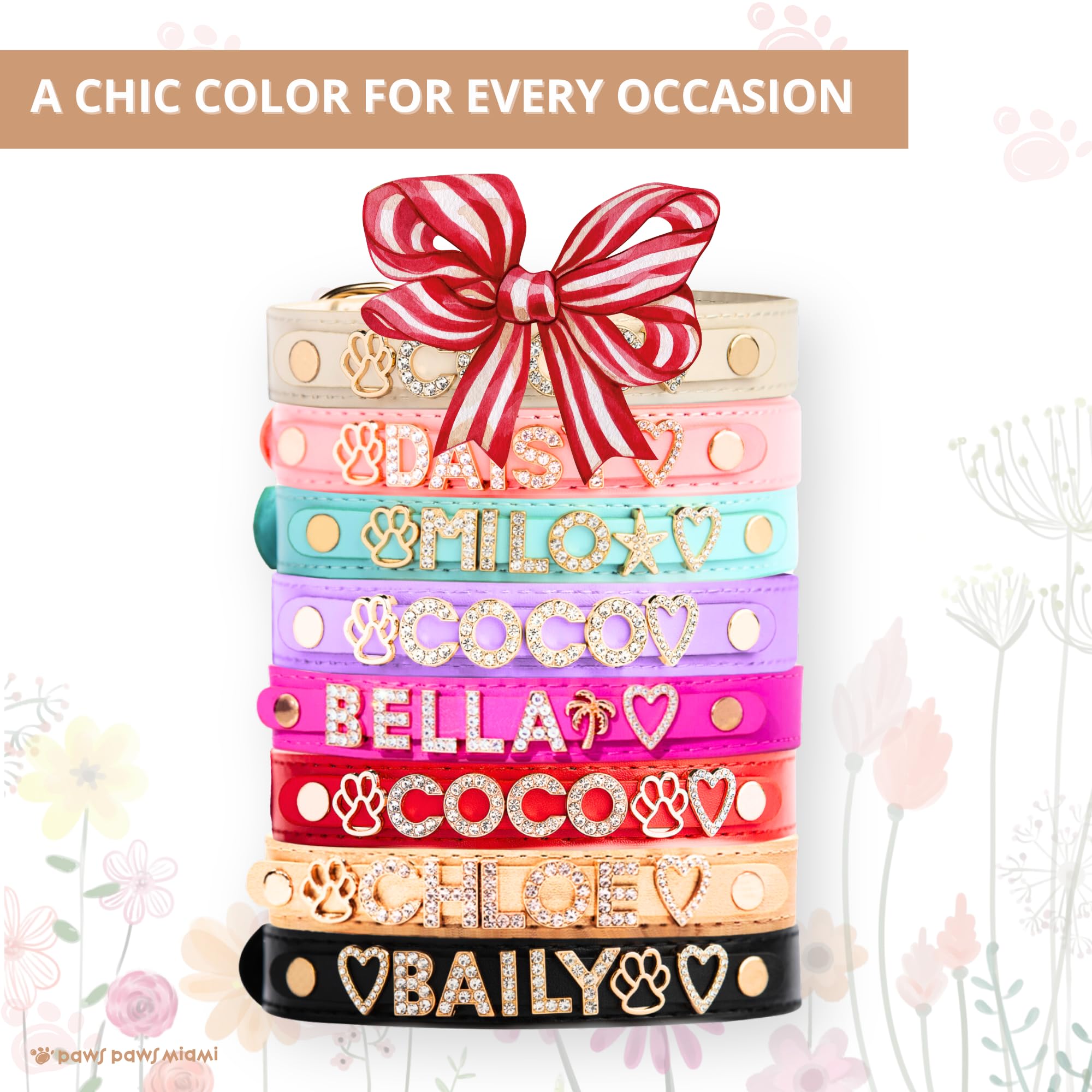 Custom Personalized Dog Collar for Medium Dogs - Gold Plated Cubic Zirconia Initials & Charm Jewels - Pink Miami Style Pet Accessory - Perfect for Daily Walks, Special Occasions & Gift Giving
