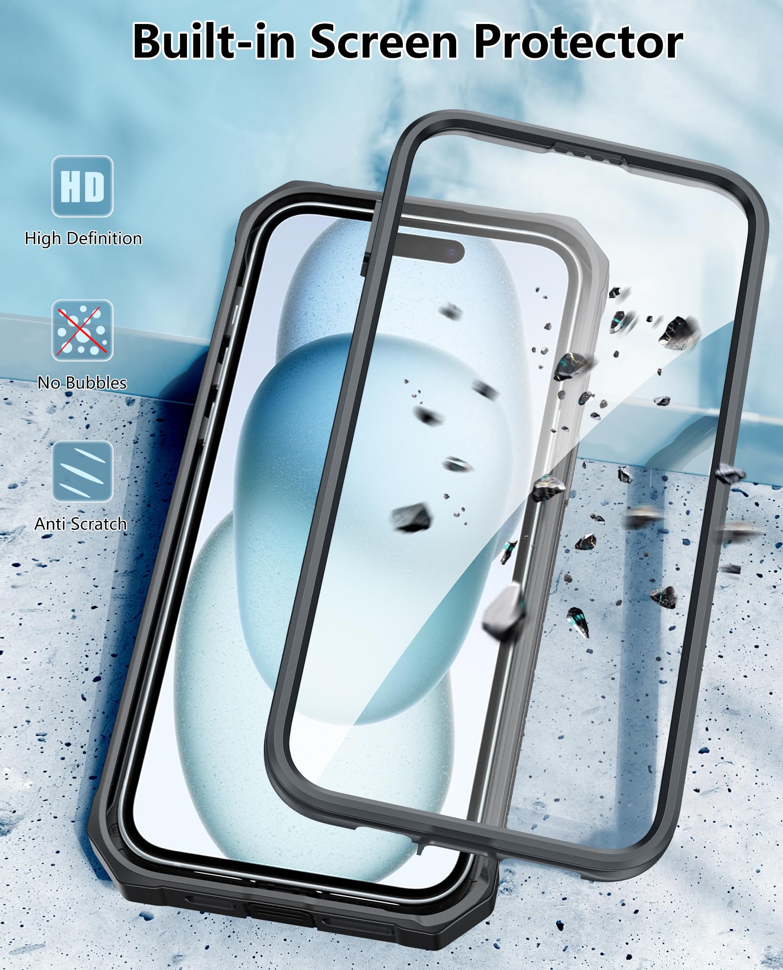 FNTCASE Rugged Military Grade iPhone 15 Plus Case with Belt Clip Holster & Kickstand - Shockproof Matte TPU Protective Cover for 6.7
