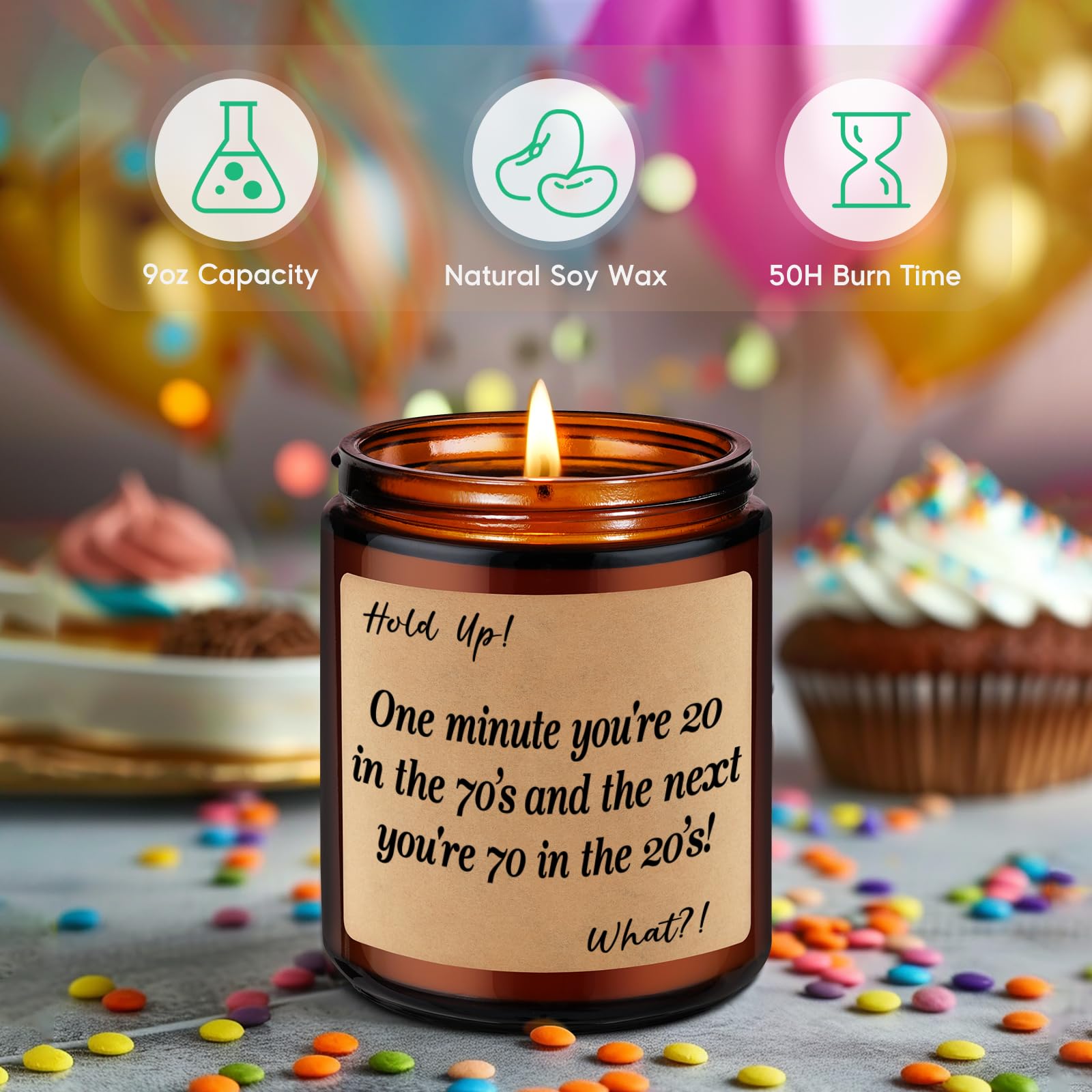 GSPY Scented Candles - Best 70th Birthday Gifts for Women & Men - Funny Turning 70 Presents for Mom, Dad, Grandma, Grandpa - Soy Wax Aromatherapy Candles for Home Decor, Relaxation & Celebration