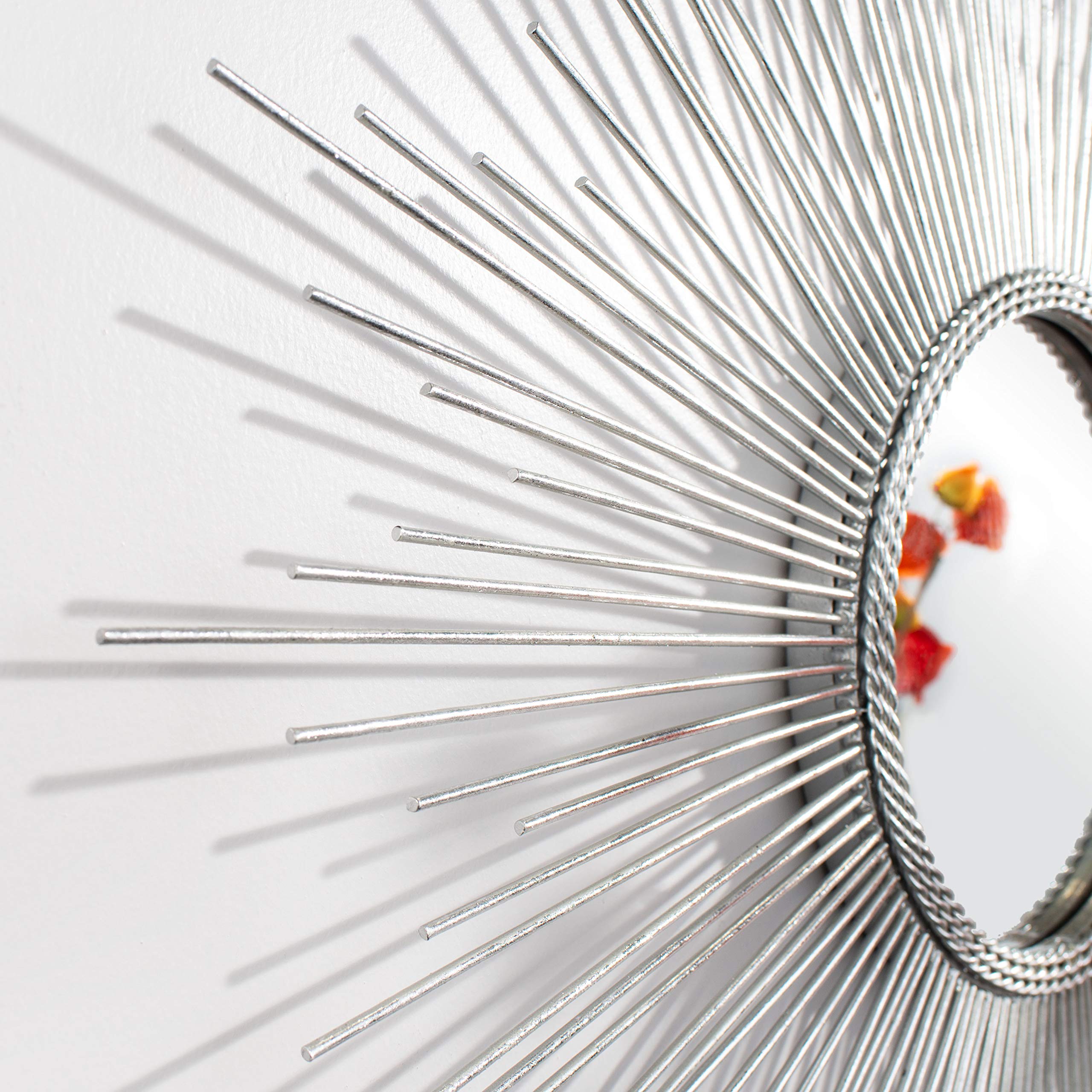 SAFAVIEH Home Emme Silver Sunburst 30-inch Round Decorative Wall Mirror - Perfect for Living Room, Bedroom, or Entryway Décor