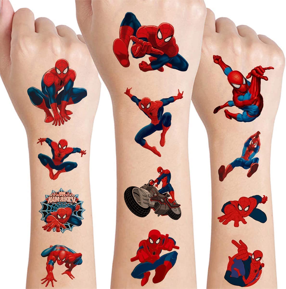 STXADO Spider-Man Superhero Avengers Temporary Tattoo Stickers for Kids - 8 Sheets of Fake Tattoos for Birthday Parties, Halloween Costumes & Superhero Theme Events - Perfect Party Favors & Dress-Up Fun