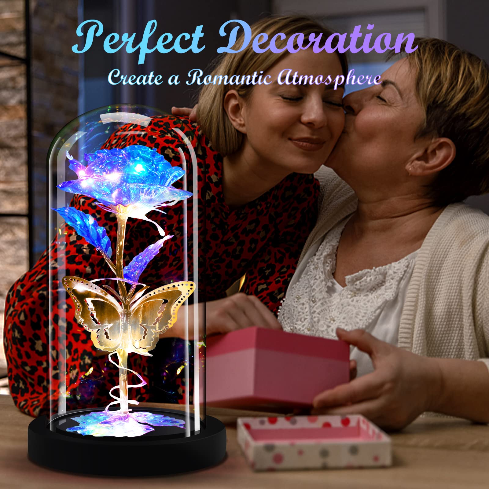 AHNNER Valentine's Day Rose Gift - Eternal Rose in Glass Dome for Women, Wife, Mom, Girlfriend | Beauty and The Beast Inspired LED Rose Light | Perfect Birthday, Anniversary & Romantic Gift for Her | Home Decor, Bedroom Night Light, Wedding Centerpiece
