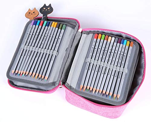 Becho Multifunctional Zipper Pencil Case - Large Capacity 72 Slots Organizer Pouch for Pens, Colored Pencils & Art Supplies (Pink) - Perfect for School, Office & Travel Organization