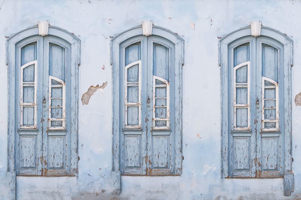 7x5ft Blue Vintage Wooden Window Photo Backdrop - Classic Retro Photography Background for Studio, Home Decor, and Party Props (2.2x1.5m)