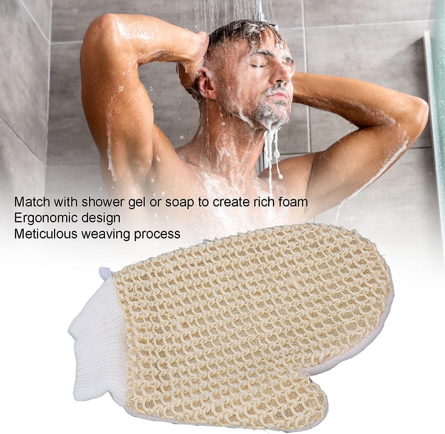 B-LADY Exfoliating Loofah Glove - Body Scrubber & Shower Mitt for Dead Skin Removal - Pack of 1 (Beige) - Perfect for Back, Legs & Full Body Exfoliation in Shower or Bath