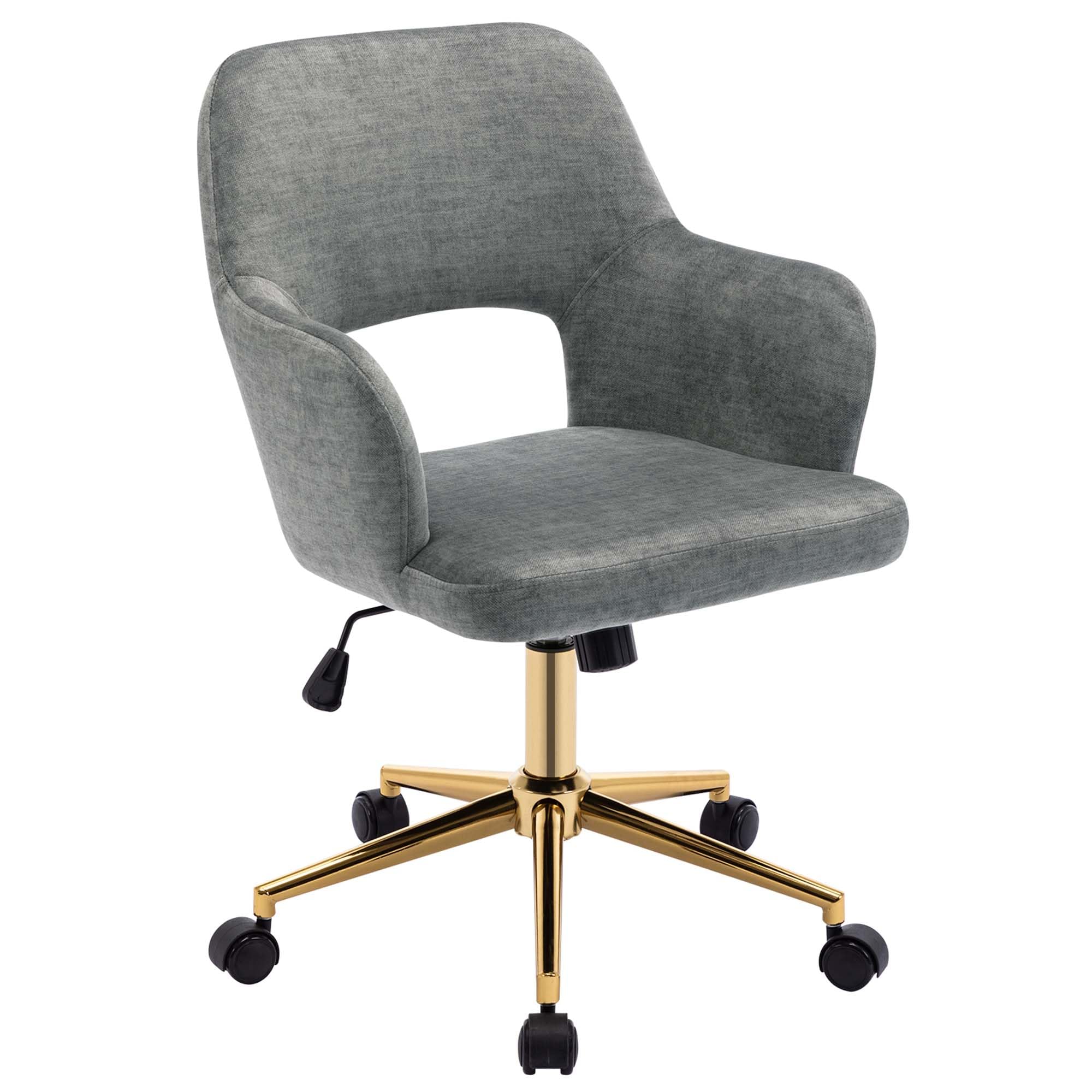 DUHOME Ergonomic Home Office Desk Chair with Wheels - Adjustable Swivel Fabric Computer Chair with Hollow Mid-Back Backrest, Comfortable Task Chair for Working, Studying & Gaming - Perfect for Office, Living Room & Bedroom (Light Grey with Golden Base)