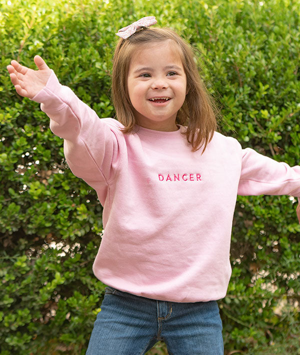 Girls Embroidered Dancer Sweatshirt - Cute & Comfortable Pullover for Dance Class, Gymnastics & Casual Wear