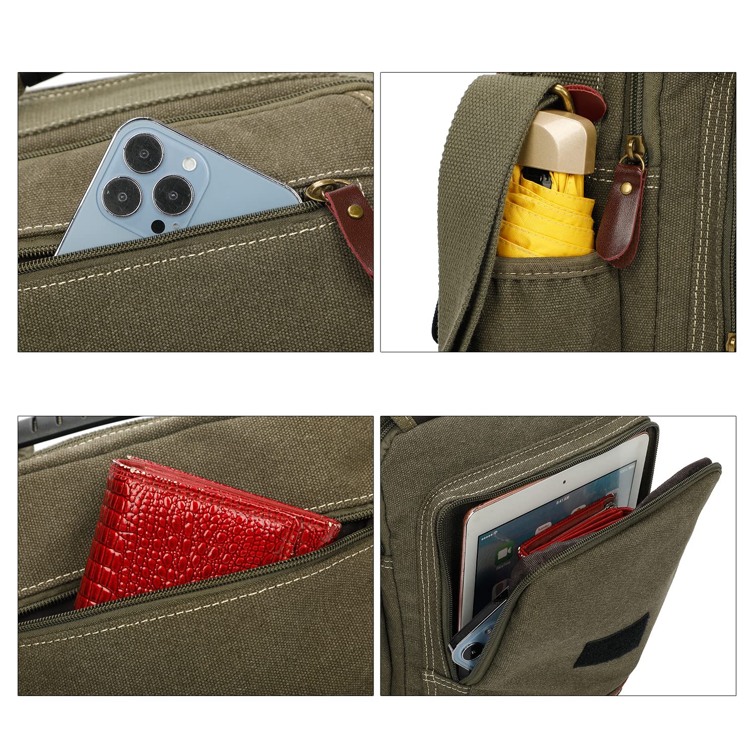 Men's Small Canvas Messenger Bag - Crossbody Shoulder Purse with Water Bottle Pocket (12 Inch) - Perfect for Work, Travel & Daily Commute
