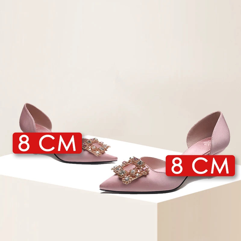 Women's Spring & Autumn Satin Pointed Toe Slip-On Pumps - 5cm Medium Heel for Daily Wear | Office, Party & Wedding Shoes