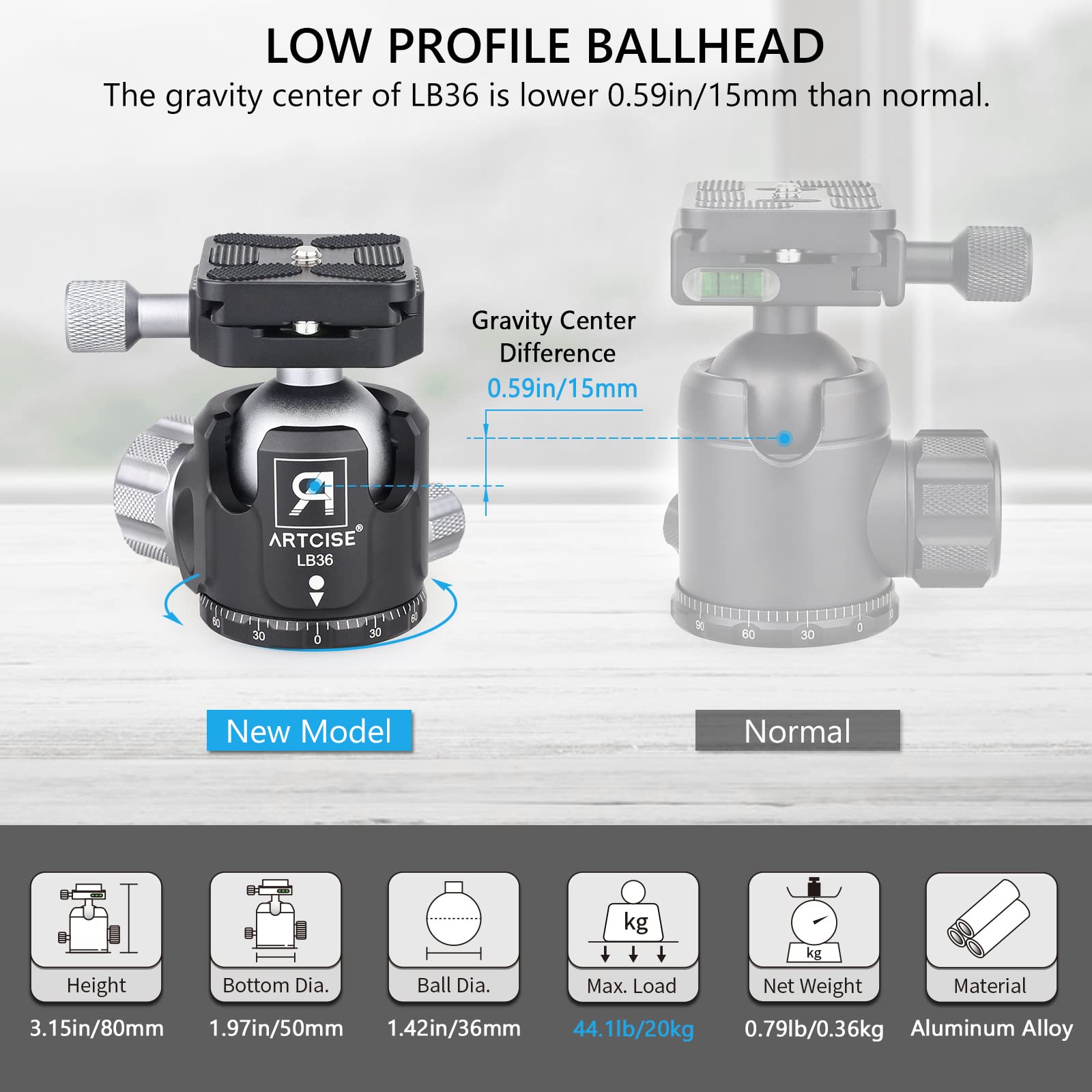 ARTCISE NS75C Professional Carbon Fiber Camera Tripod - 36mm Low Profile Ball Head, Special-Shaped Center Column, 10-Layer Carbon Fiber Legs, 28mm Tube Diameter, 44lbs/20kg Max Load - Perfect for Travel, Landscape & Studio Photography