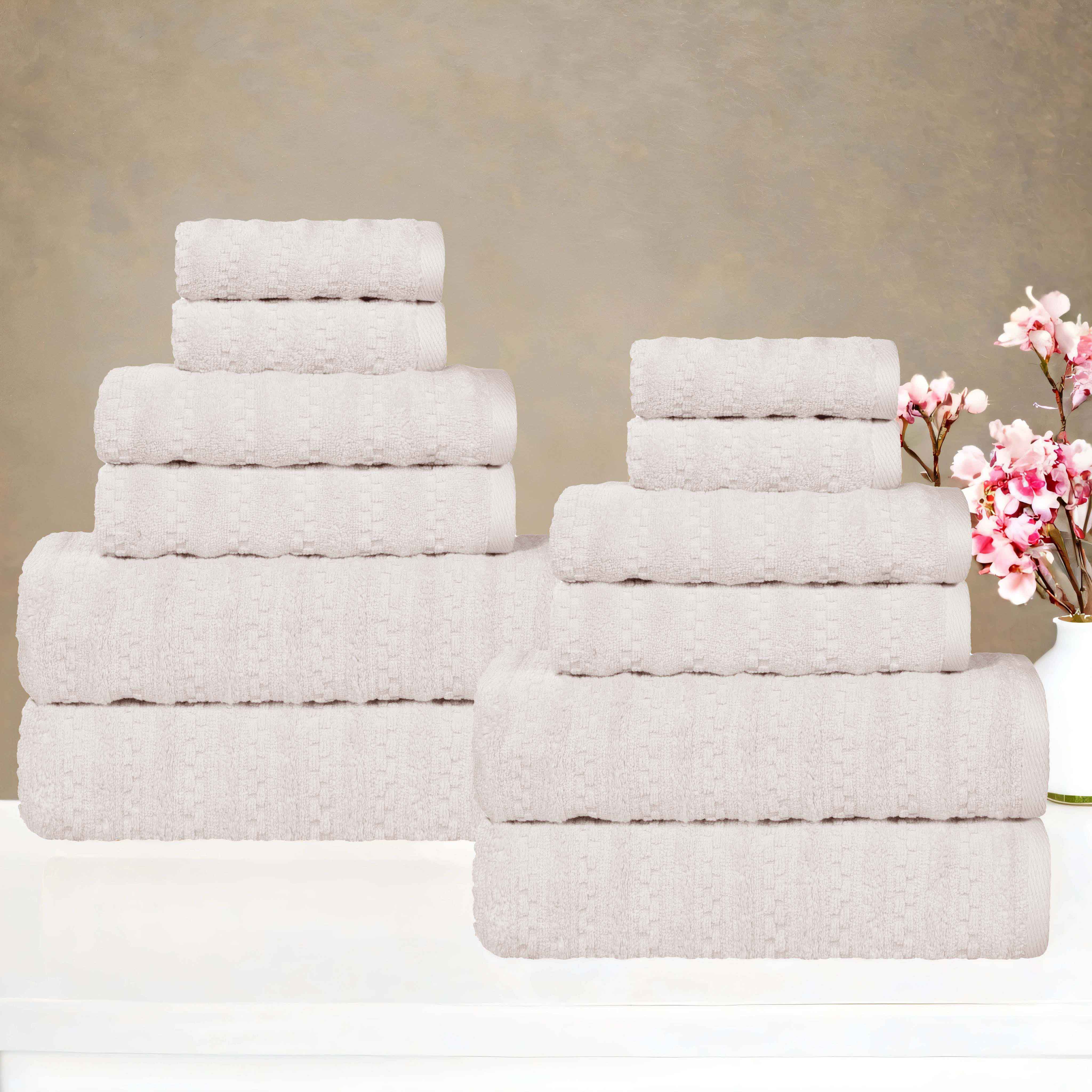 Zuma Zero Twist Cotton Medium Weight Soft Absorbent 12-Piece Bath Towel Set | Premium Hotel Quality Towels for Spa, Gym & Luxury Home Use