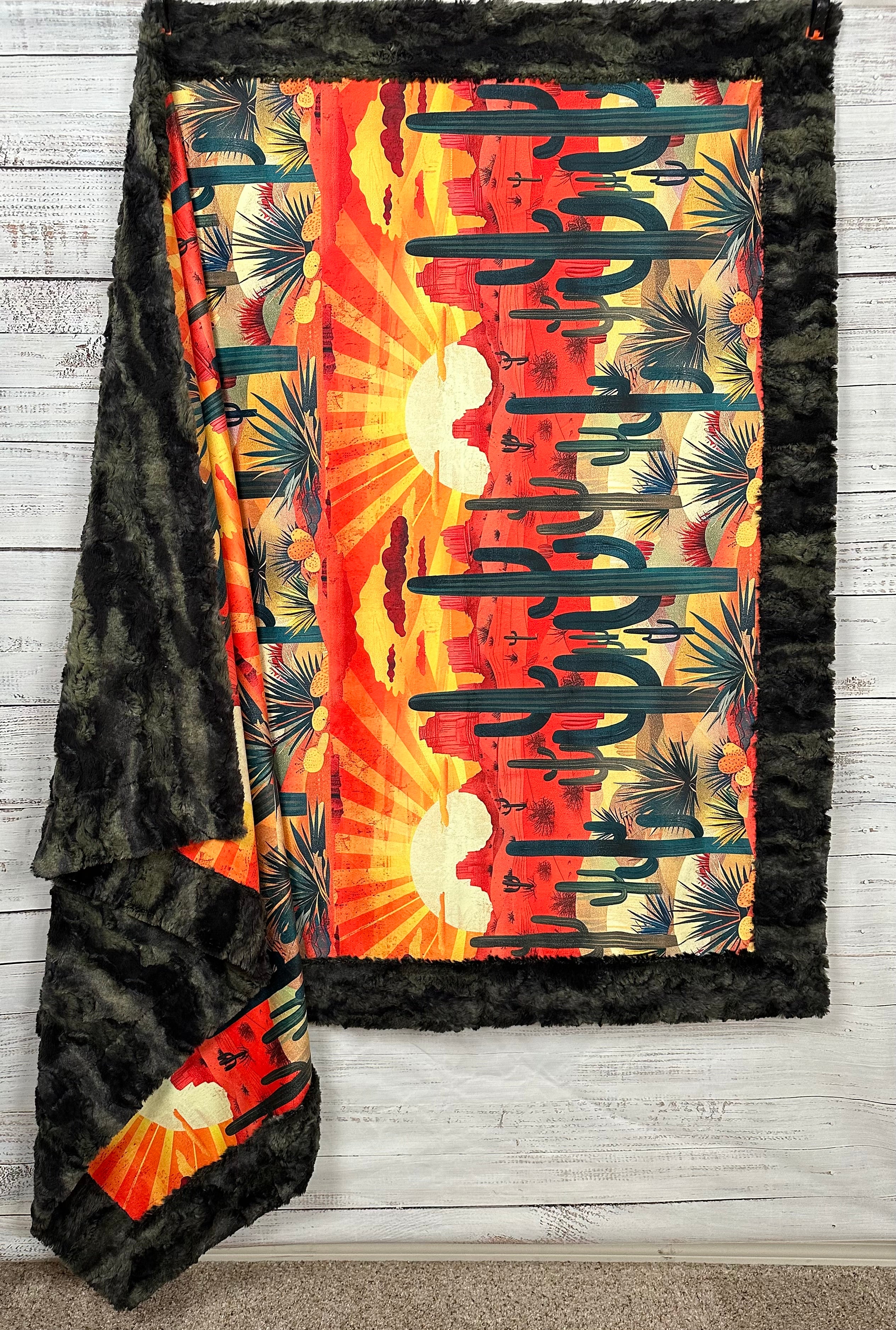 Sunny Arizona Desert Sunrise Camo 55x79 Large Minky Blanket - Soft & Cozy Throw for Bed, Couch, Outdoor Camping & Picnics