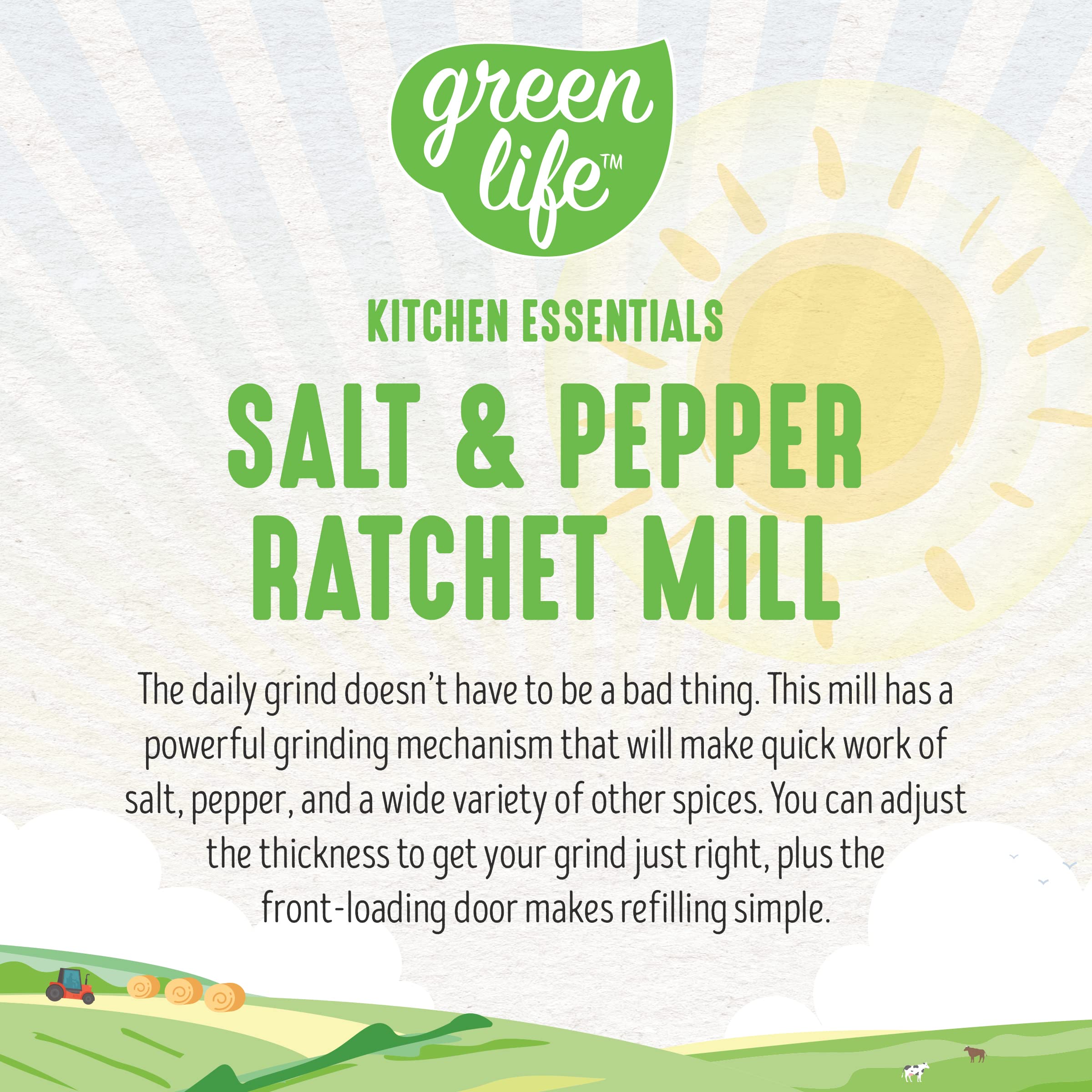 Premium GreenLife Ratchet Mill - Adjustable Salt and Pepper Grinder with Mess-Free Design | Easy Refill & No-Twist Grinding | Ergonomic Kitchen Tool for Seasoning & Spices | Perfect for Cooking, Dining & Gourmet Meal Preparation (Turquoise)
