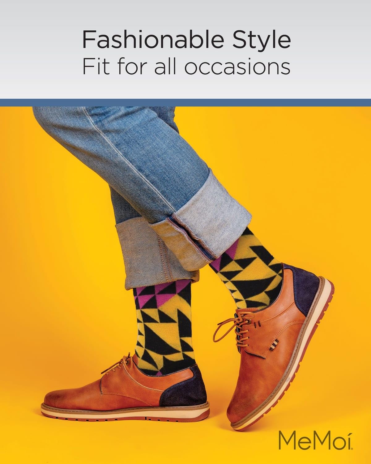 MeMoi Men's 3-Pack Asymmetrical Cotton Blend Crew Socks - Comfortable Casual & Athletic Socks for Everyday Wear, Gym, Work & Outdoor Activities