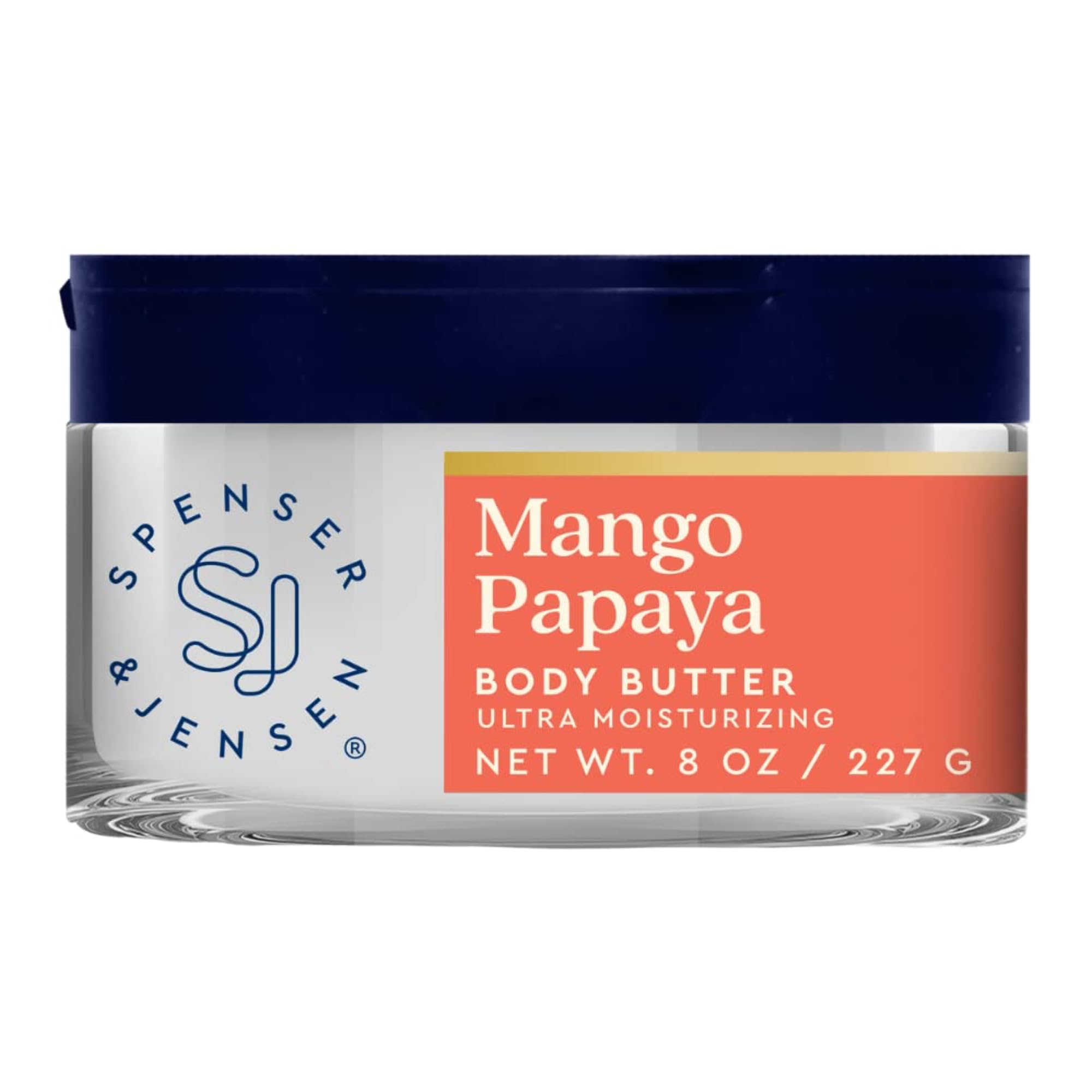 Spenser & Jensen Hydrating Mango & Papaya Body Butter - Ultra Moisturizing Lotion for Women & Men - Paraben Free, Vegan & Cruelty Free - 18 Oz - Perfect for Dry Skin Care & Daily Hydration - Ideal for After Shower, Massage & Winter Skin Protection