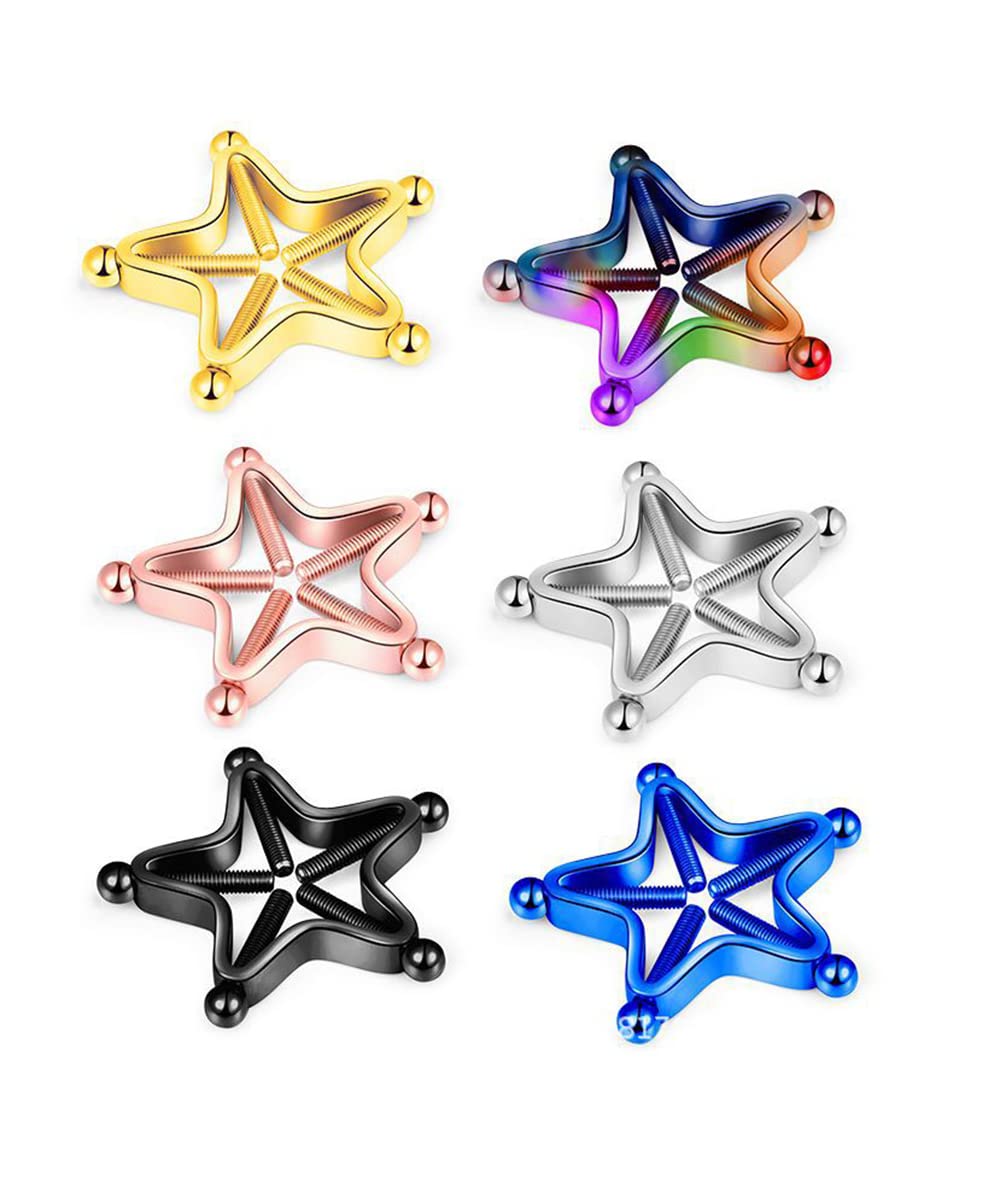 2Pcs Stainless Steel Pentagram Nipple Rings - Adjustable Fake Nipple Shield Rings for Women & Men | Body Jewelry for Piercing, Gothic Fashion & Alternative Style