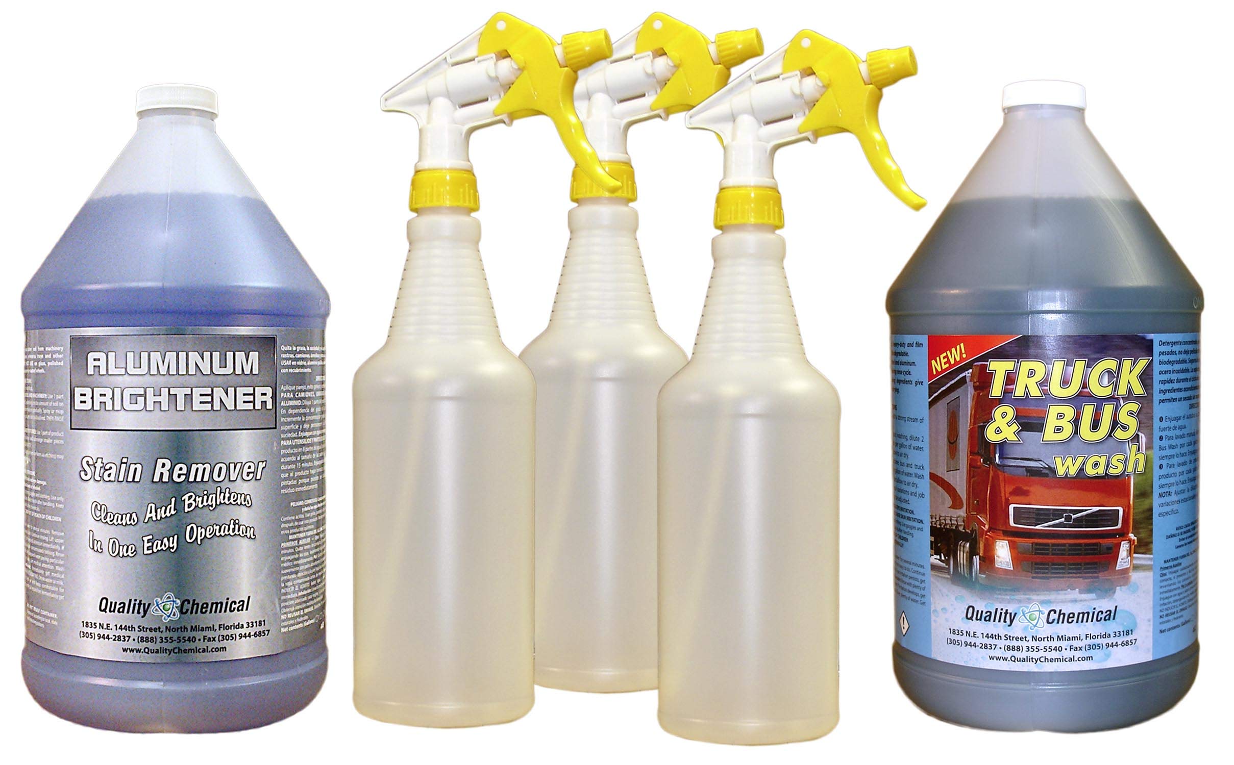Premium Chemical Truck Wash & Aluminum Cleaner with Spray Bottles - Heavy Duty Degreaser for Fleet, RV & Boat Cleaning