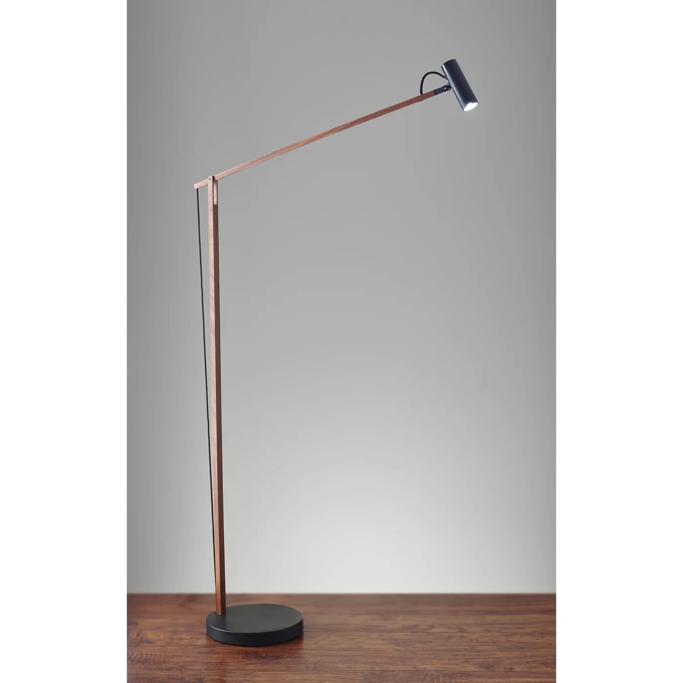 ADS360 AD9101-15 Modern LED Floor Lamp with Adjustable Crane Design - Walnut & Black Finish for Living Room, Bedroom, or Office Lighting