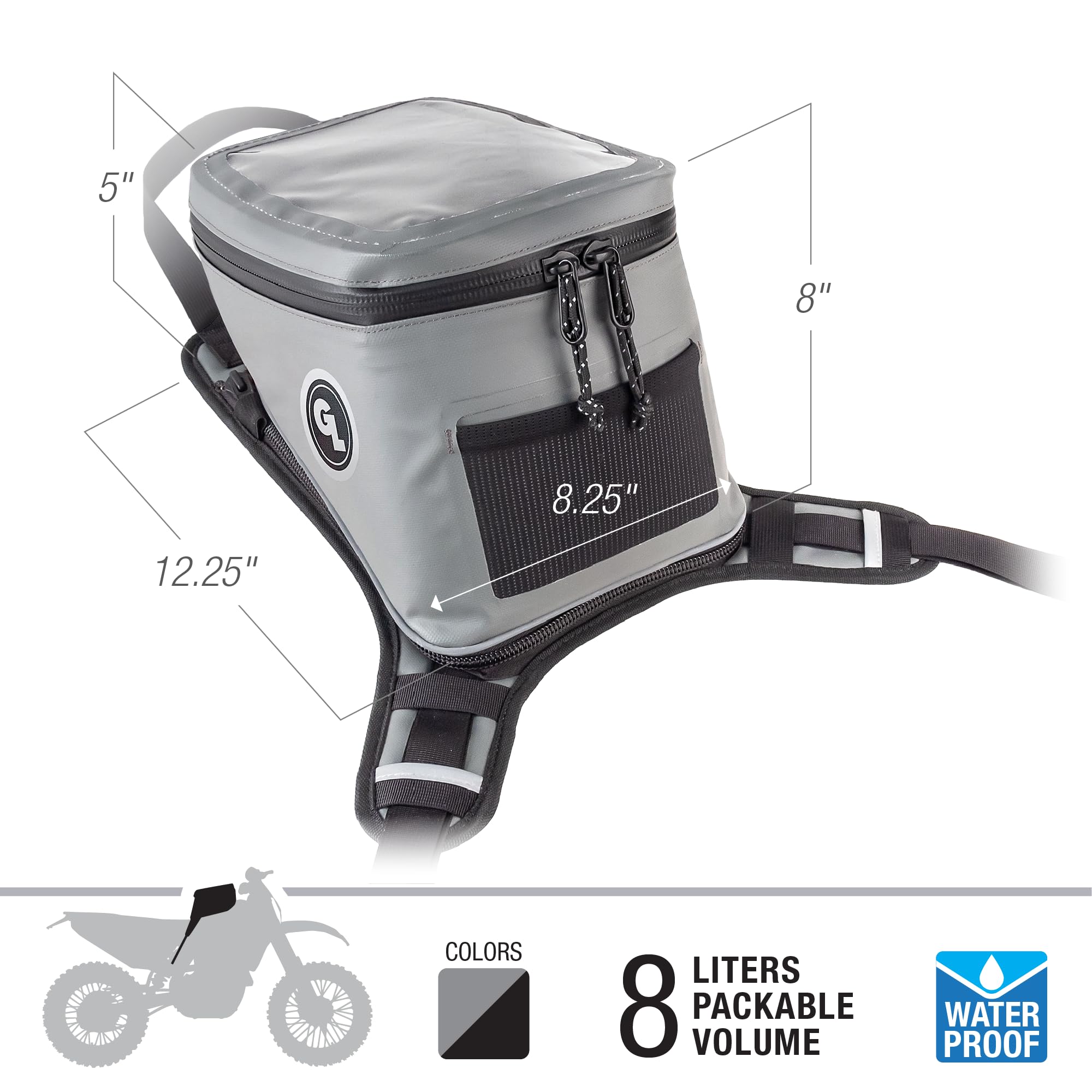 Giant Loop Fandango 8L Waterproof Motorcycle Tank Bag - Gray Dirt Bike & Adventure Accessory for Snow Bikes, Dual Sport & Off-Road Riding - Perfect for Long-Distance Travel & Outdoor Exploration