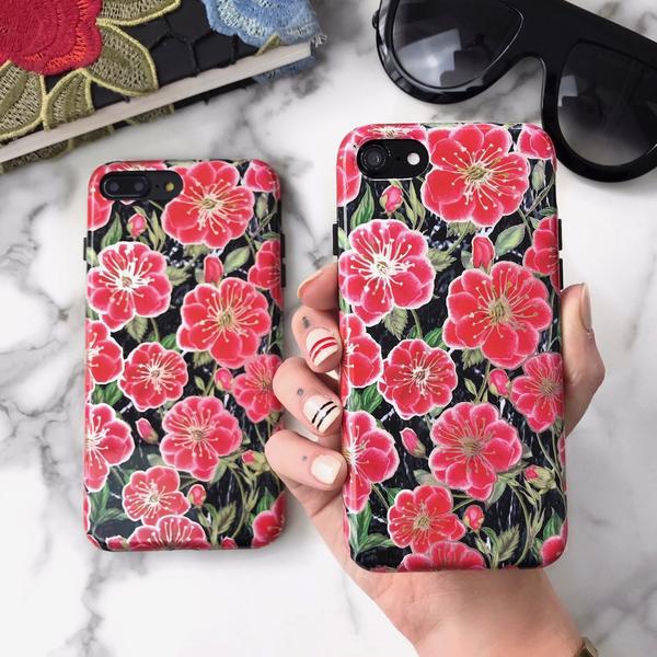 Black Hibiscus Rose Gold Chrome Floral iPhone Case - Stylish Protective Cover for iPhone 13/14/15 Pro Max - Perfect for Everyday Use, Travel & Gift Giving