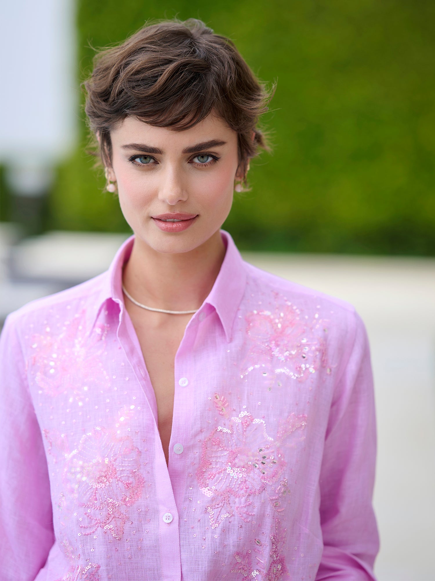 Agatha Beaded Linen Shirt for Women - Elegant Embroidered Blouse with Pearl Details - Perfect for Summer Outfits, Beach Vacations & Boho Chic Style