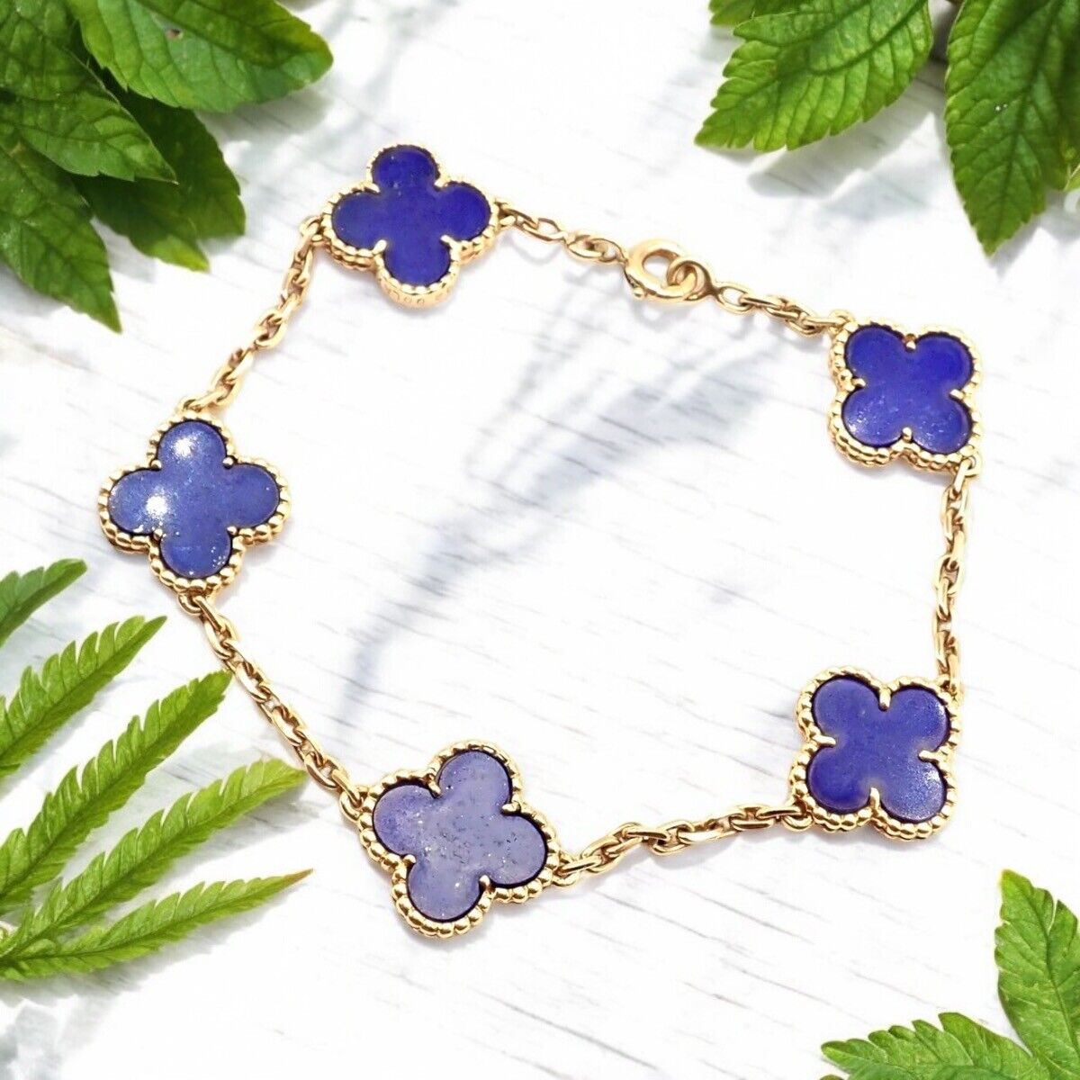 Authentic Van Cleef & Arpels 18k Gold 5 Motif Alhambra Bracelet with Lapis Lazuli - Luxury Jewelry Gift for Women, Perfect for Weddings & Special Occasions